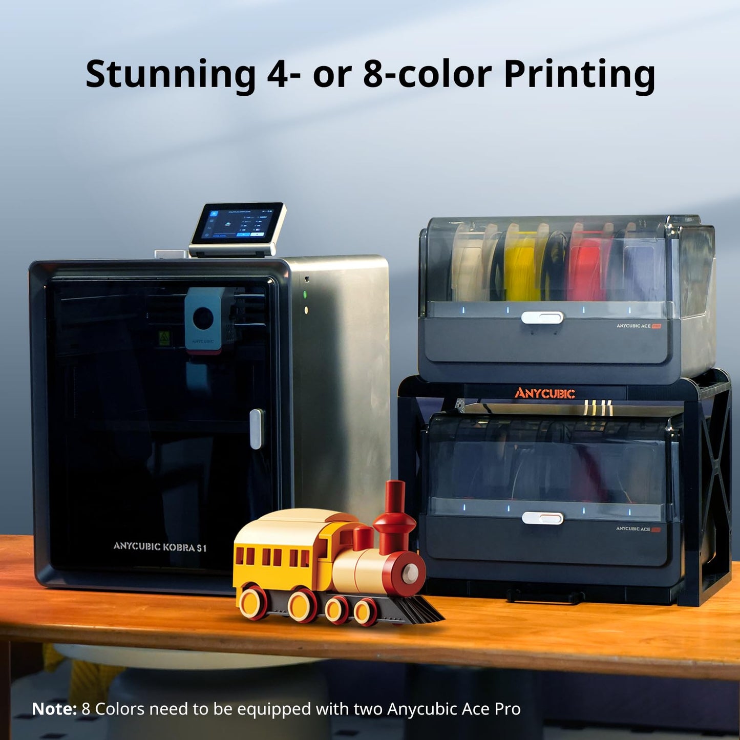 Anycubic Kobra S1 Combo Multicolor 3D Printer with Anycubic ACE PRO, 4 Multicolor, Drying and Printing at the Same Time, 600mm/s Fast Speed with 320℃ Hotend, Built-in Camera 44dB Quiet 250*250*250mm