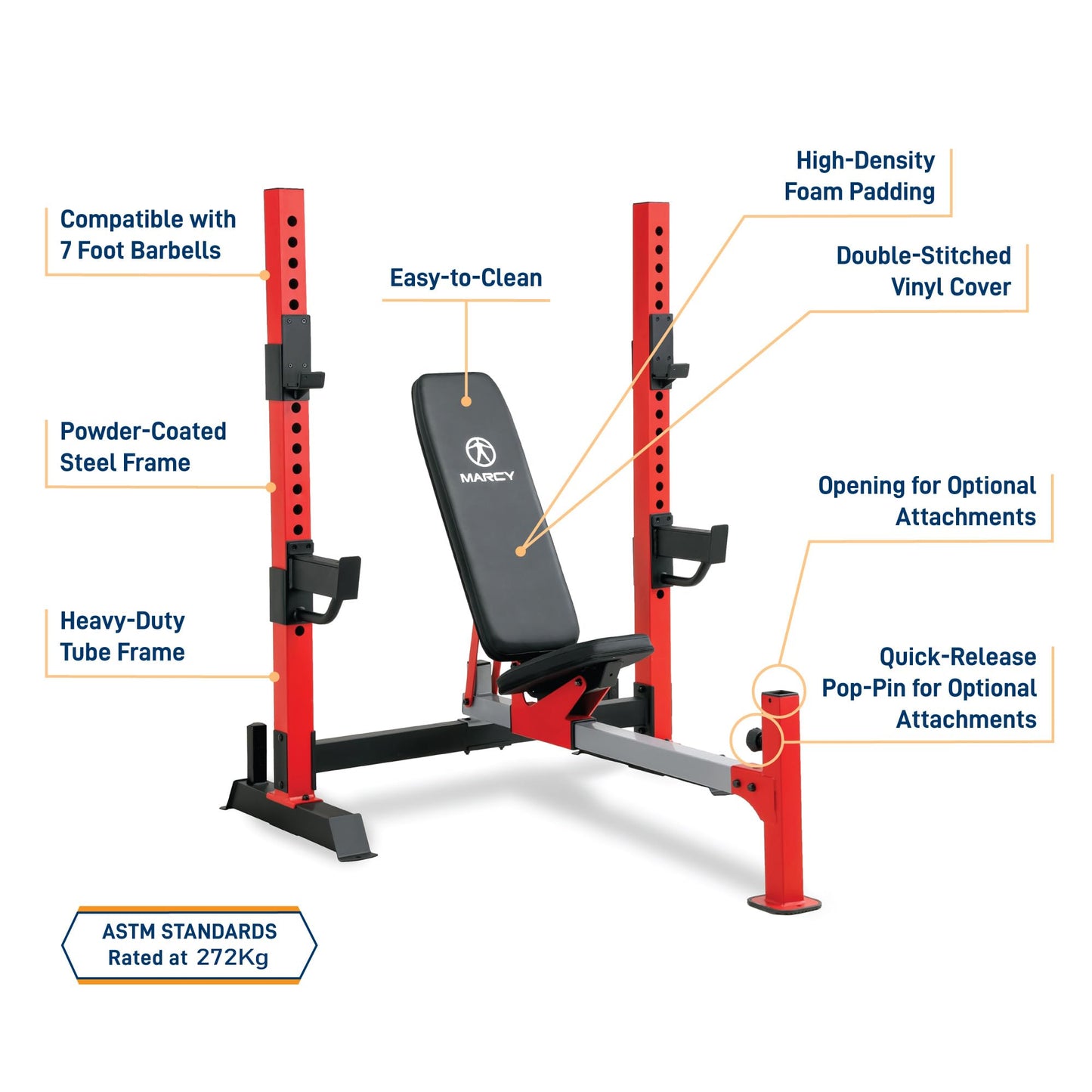 Marcy Deluxe Olympic Weight Bench with Adjustable Back and Bar Catch