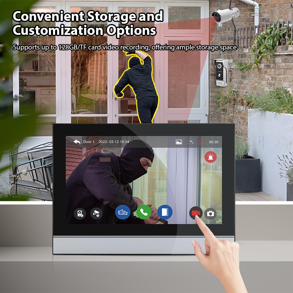 Swokely WiFi Video Intercom System, Video Doorbell Camera with Monitor Wireless,1080P IR & Night Vision Camera, 10 Inch Touch Screen Support TY APP, 2-Way Audio, Electronic Photo Frame, Waterproof