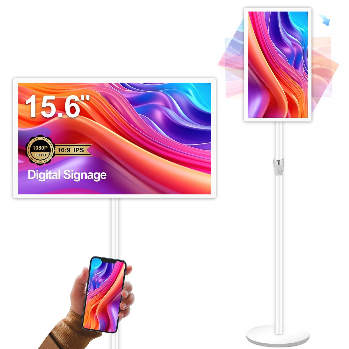 AYSTekMann 15.6" Digital Signage Display 10000 mAh Capacitive Touch Screen Advertising Display with Wireless Screen Mirroring, All in One LCD Screen HDMI-in with Android 11(2+32GB)