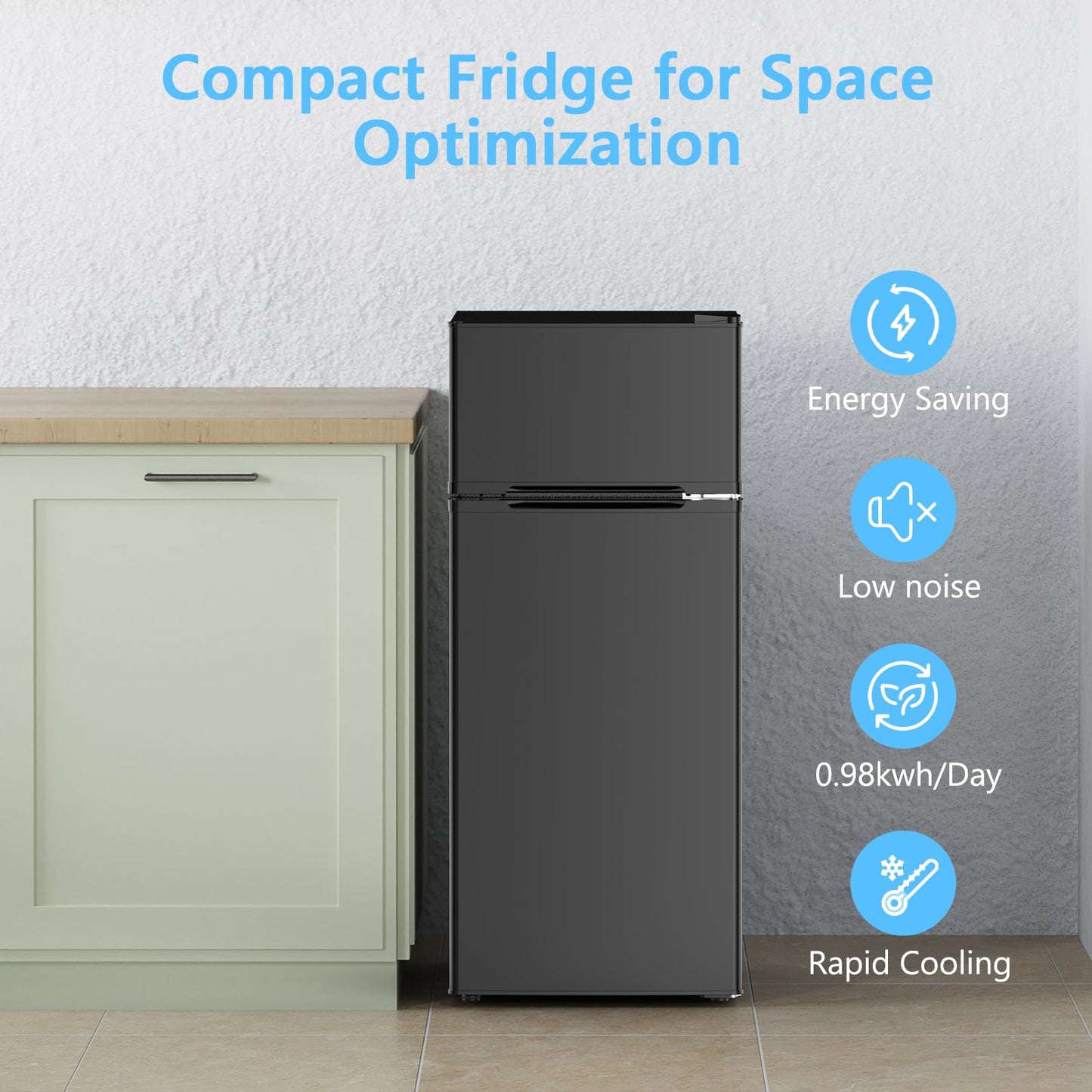 4.5 Cu.Ft Dorm Fridge With Freezer, 2-Door Compact Refrigerator With 2 Removable Shelves, 3 Level Adjustable Thermostat, Commercial Office Fridge for Bedroom, Kitchen, Apartment, Dorm, Black