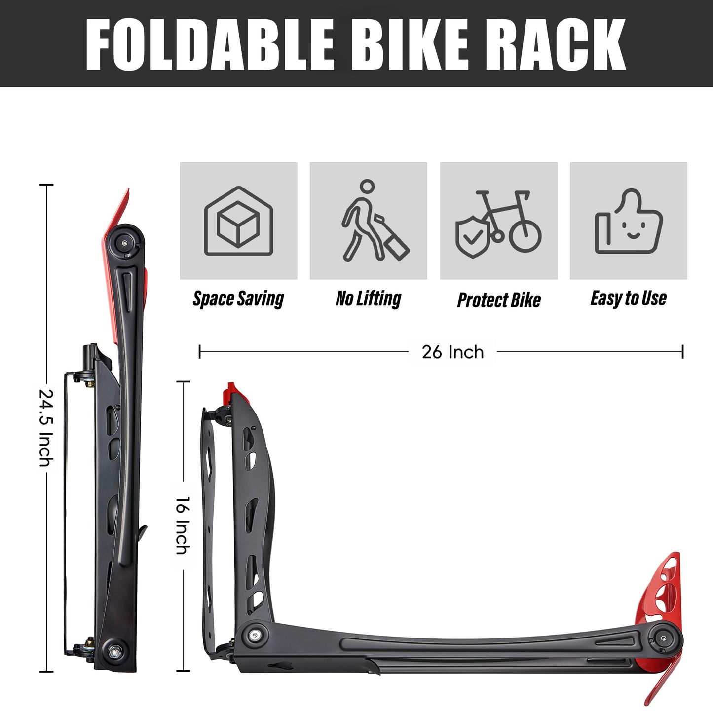 Wallmaster BIKEPAL Swivel Bike Rack, Wall Mounted Vertical Bike Storage Hanger, Space Saving for Home and Garage, 4 Pack