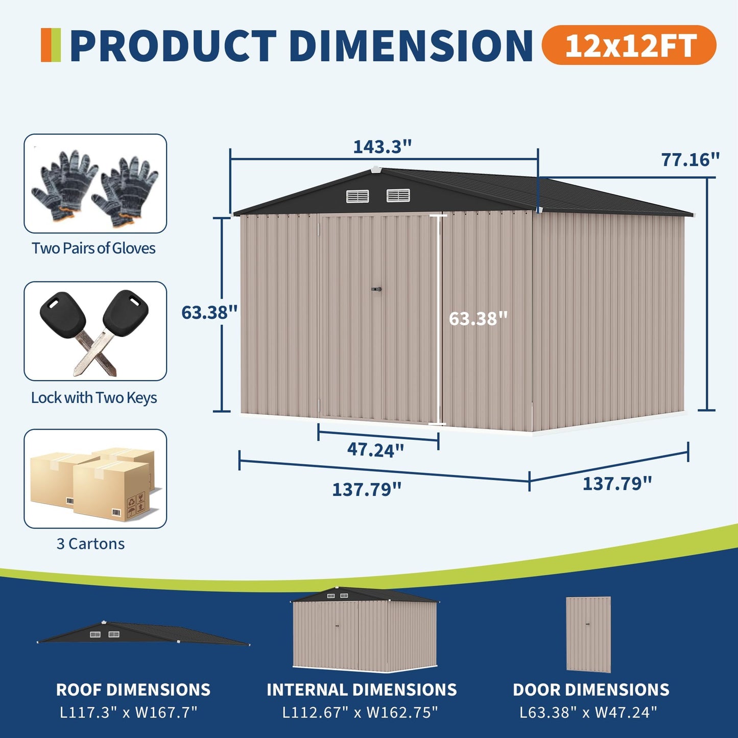 12X12 Ft Outdoor Storage Shed, Galvanized Steel Metal Tool Shed with Secure Lockable Door & Air Ventilation System, Rust-Resistant Utility Shed for Garden, Backyard, Easy Assembly & All-Season Use