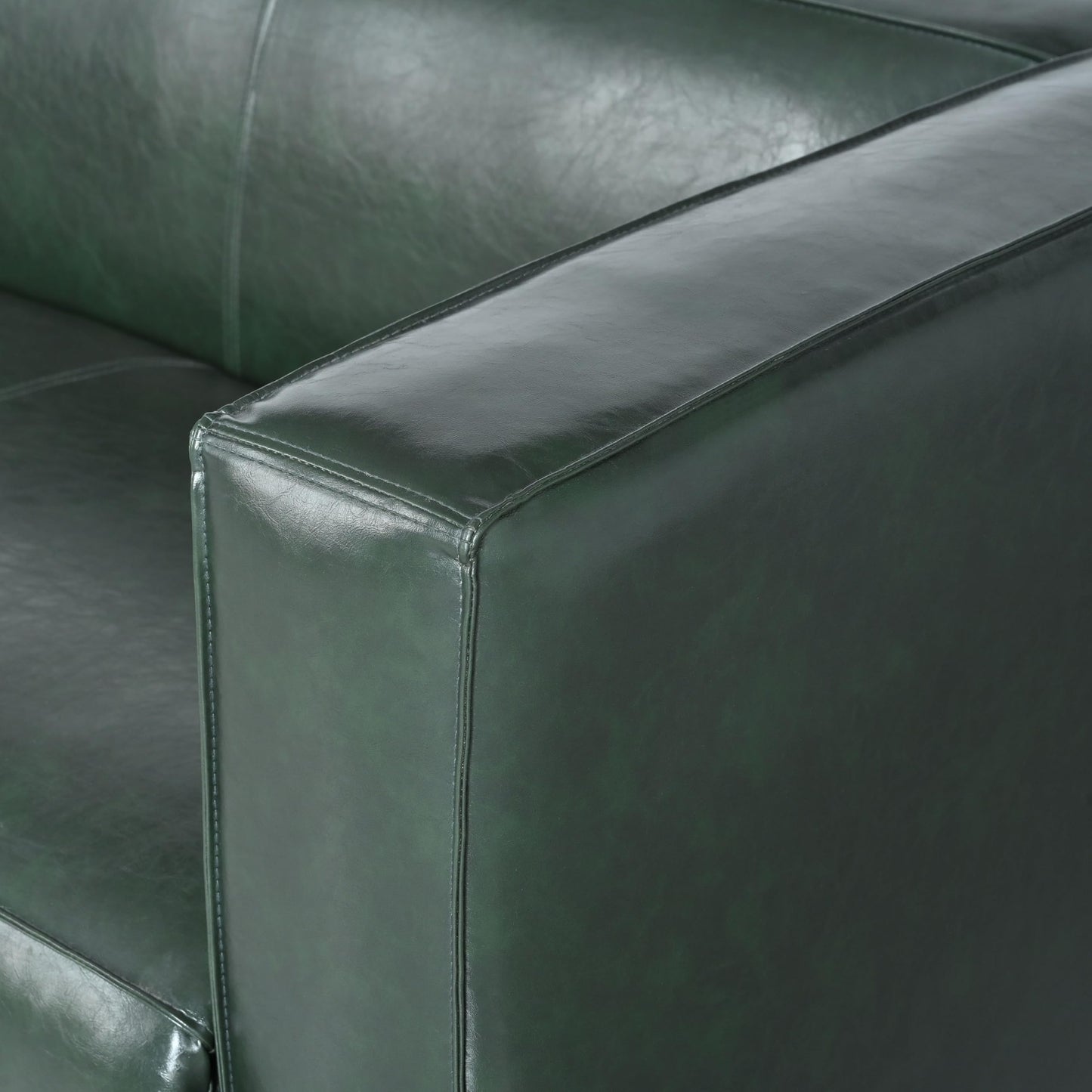 Christopher Knight Home Vevia Faux Leather Sofa, 3 Seater Couch, Upholstered Sofa, Large Lounge Chair, Birch Wood Legs Armchair, Classic Tuxedo Design Couch for Living Room Bedroom, Green
