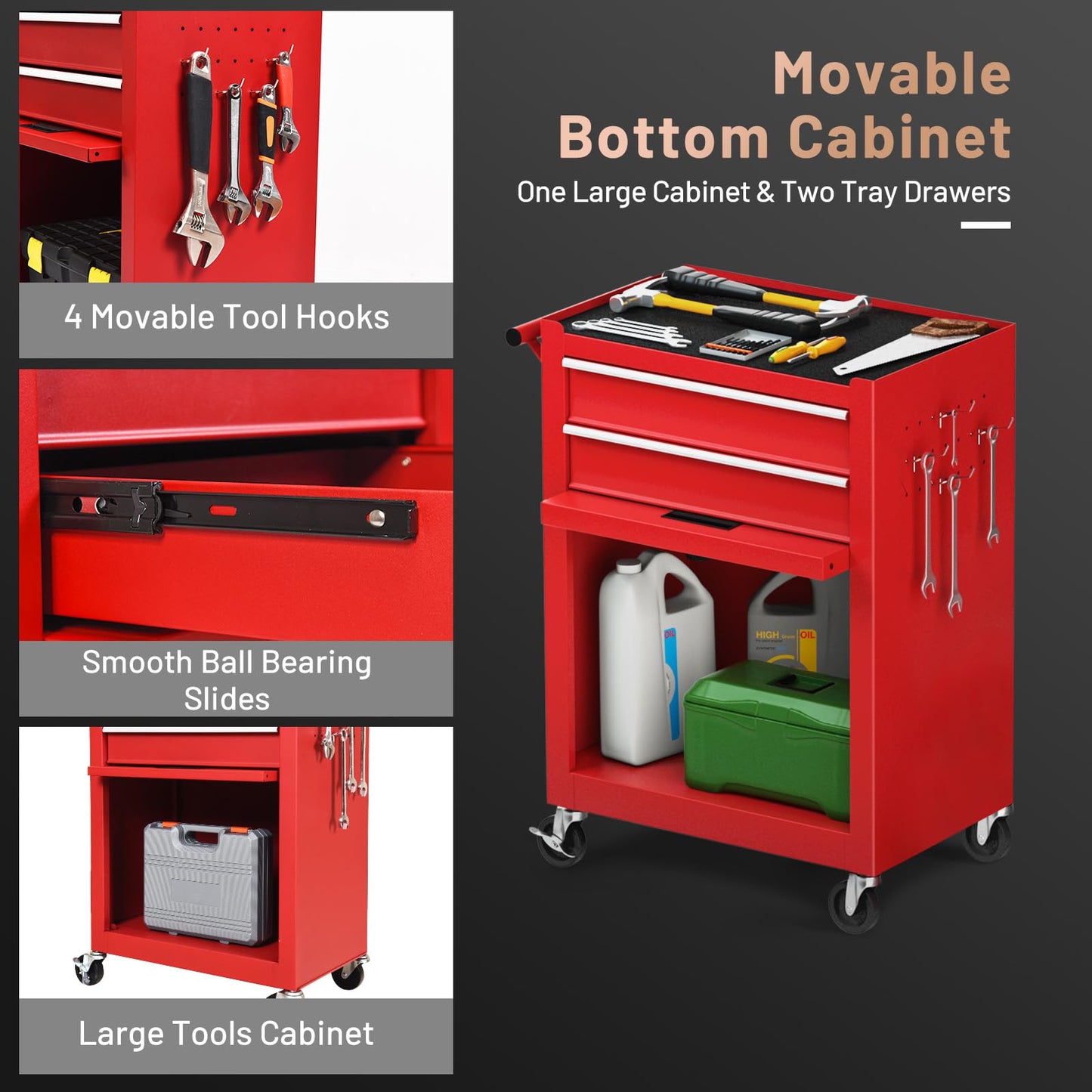 ERGOMASTER 6-Drawers Tool Chest, High Capacity Tool Storage Cabinet with Wheels and Locking System, Removable Tool-Box Bench for Garage -Upgrade 6 & Red
