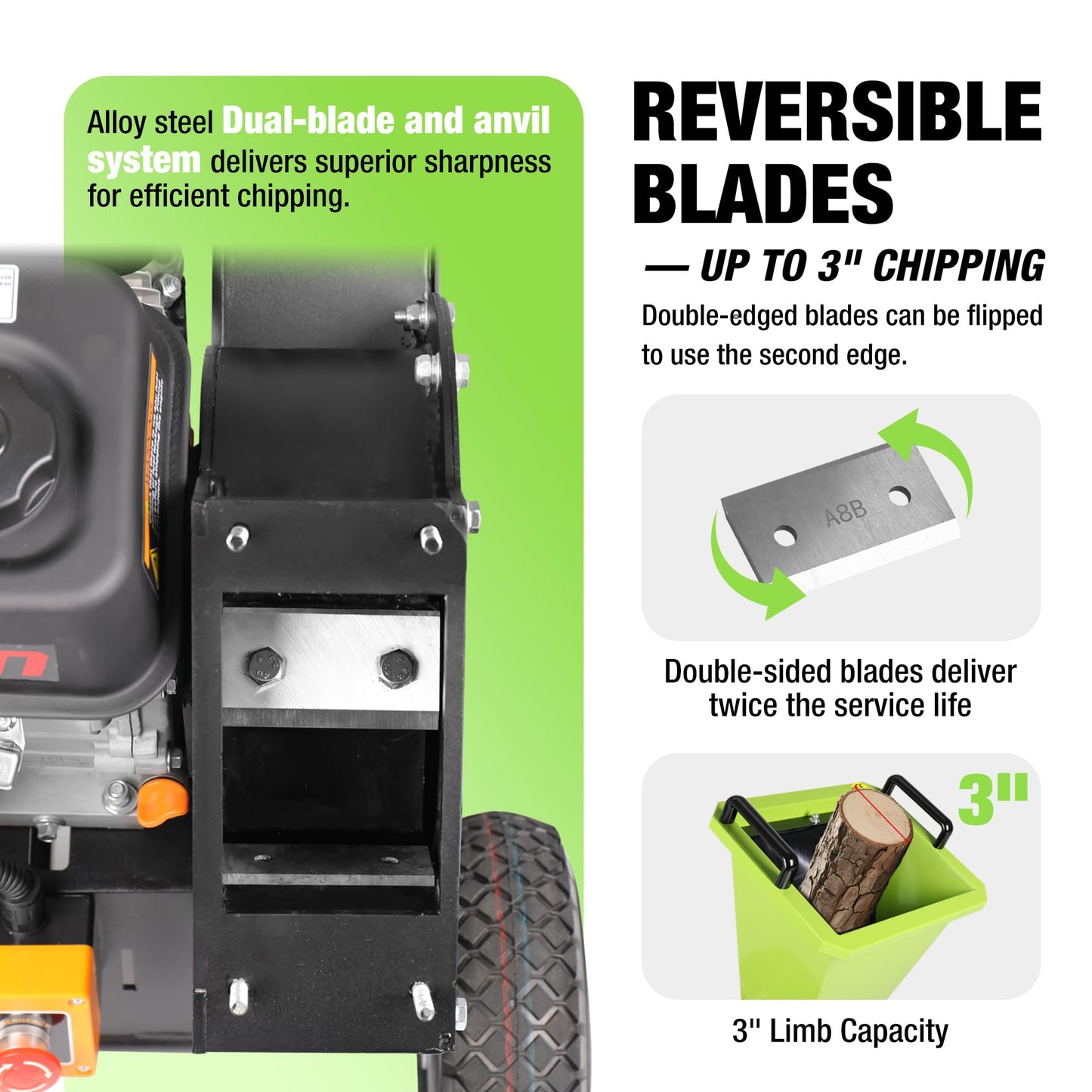 BETTERI Wood Chipper Gas Powered 7HP, 212CC Mulcher Chipper Shredder w/Bag