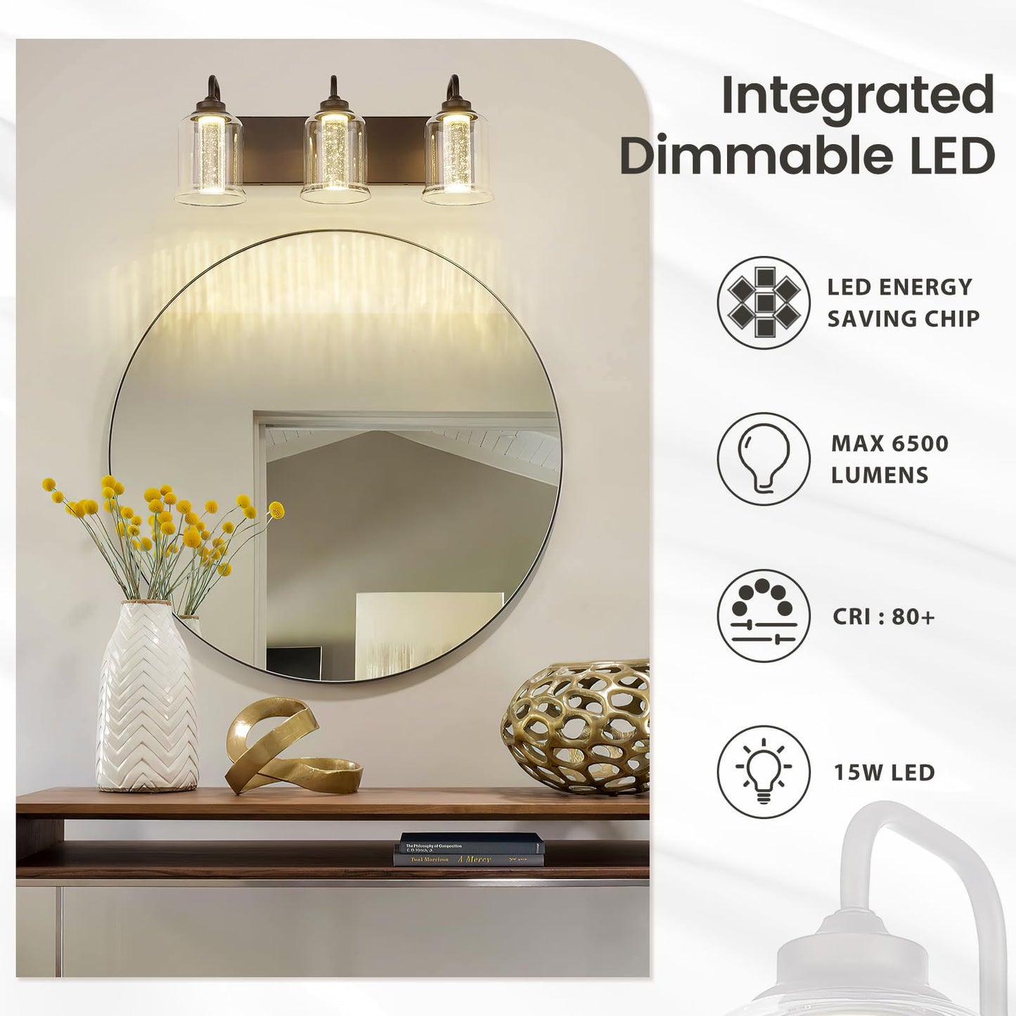 zeyu 3-Light LED Vanity Light, 15W, Crystal Bubble, 20.5 Inch, Oil Rubbed Bronze Finish, Model ZSL72B-3W ORB-1