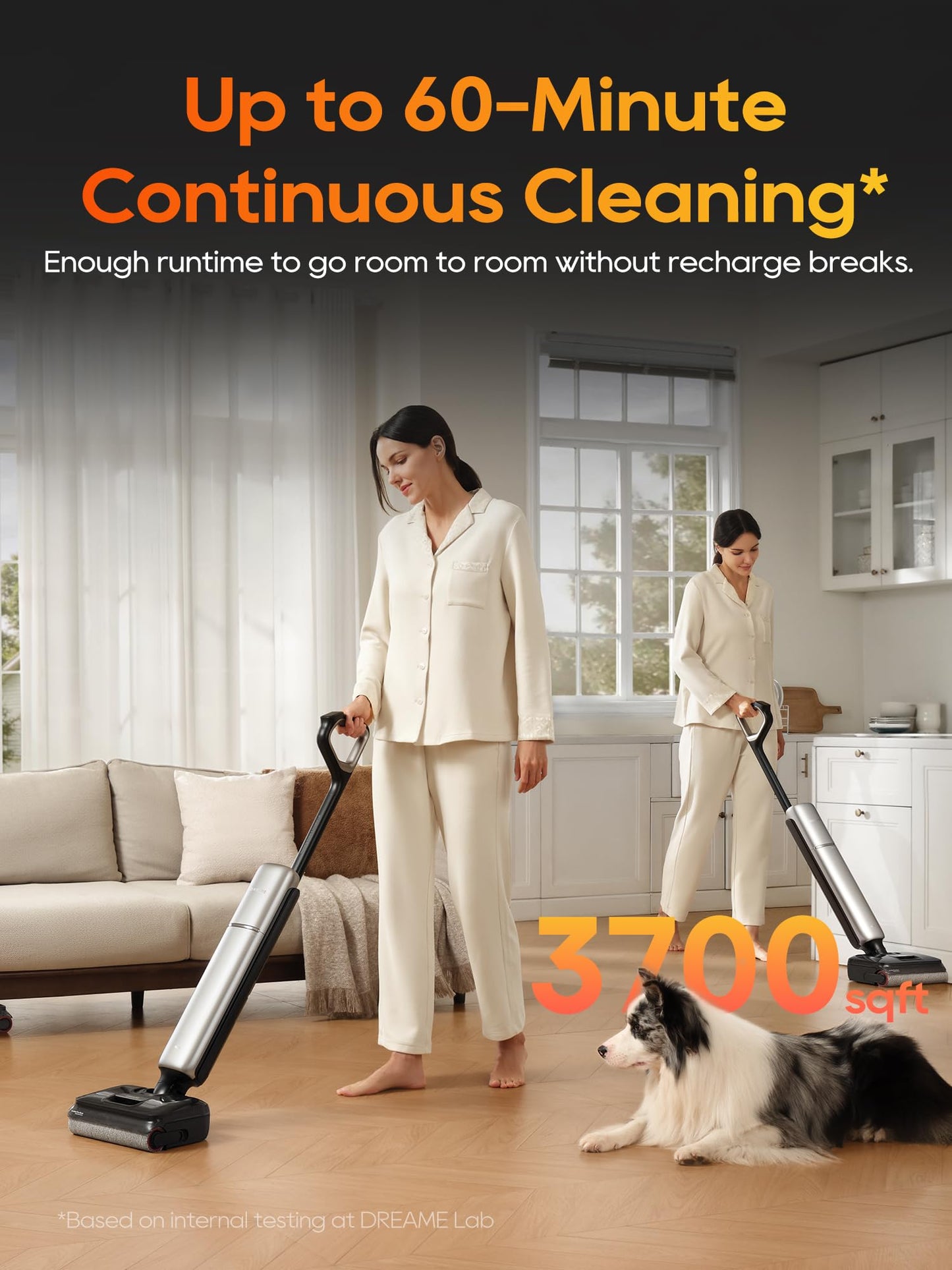 DREAME Aero Pro Wet Dry Vacuum Mop, Ultra-Slim with Hot Self-Cleaning/Self-Drying, 0 Hair Tangle Great for Pet Owner, Powerful Wet Dry Vacuum with 60min Runtime, Pick-up & Mop at The Same Time