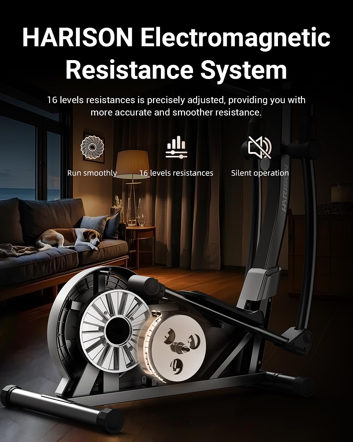 HARISON Elliptical Machine for Home 350 lbs, Magnetic Elliptical Trainer with 16 Resistance Levels, Hyper-Quiet and Easy Assembly, Full Body Elliptical Exericse Workout for Adults & Seniors