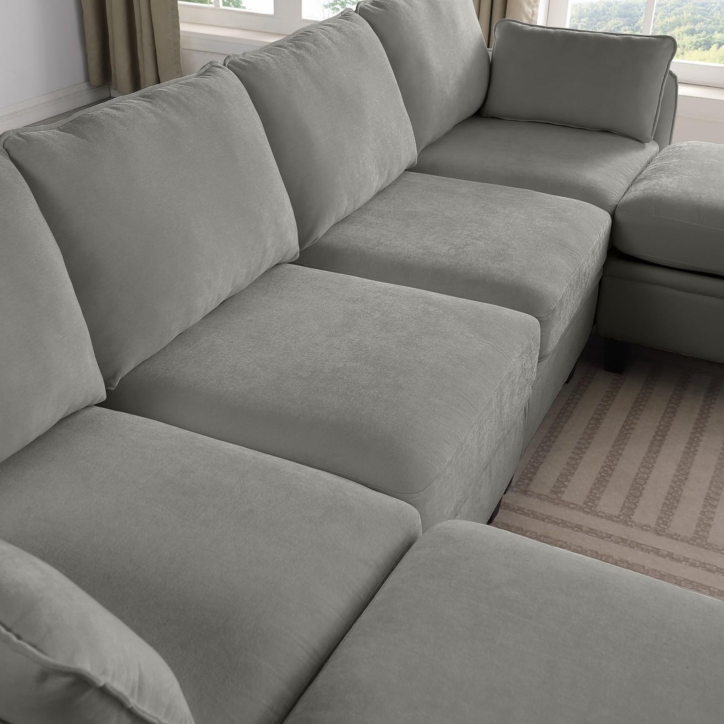 109" Modular Sectional Sofa, U-Shaped Cloud Couch with 2 Storage Ottoman, 6-Seat Chenille Deep Seat Sofa for Living Room, Apartment, Office, Dark Grey
