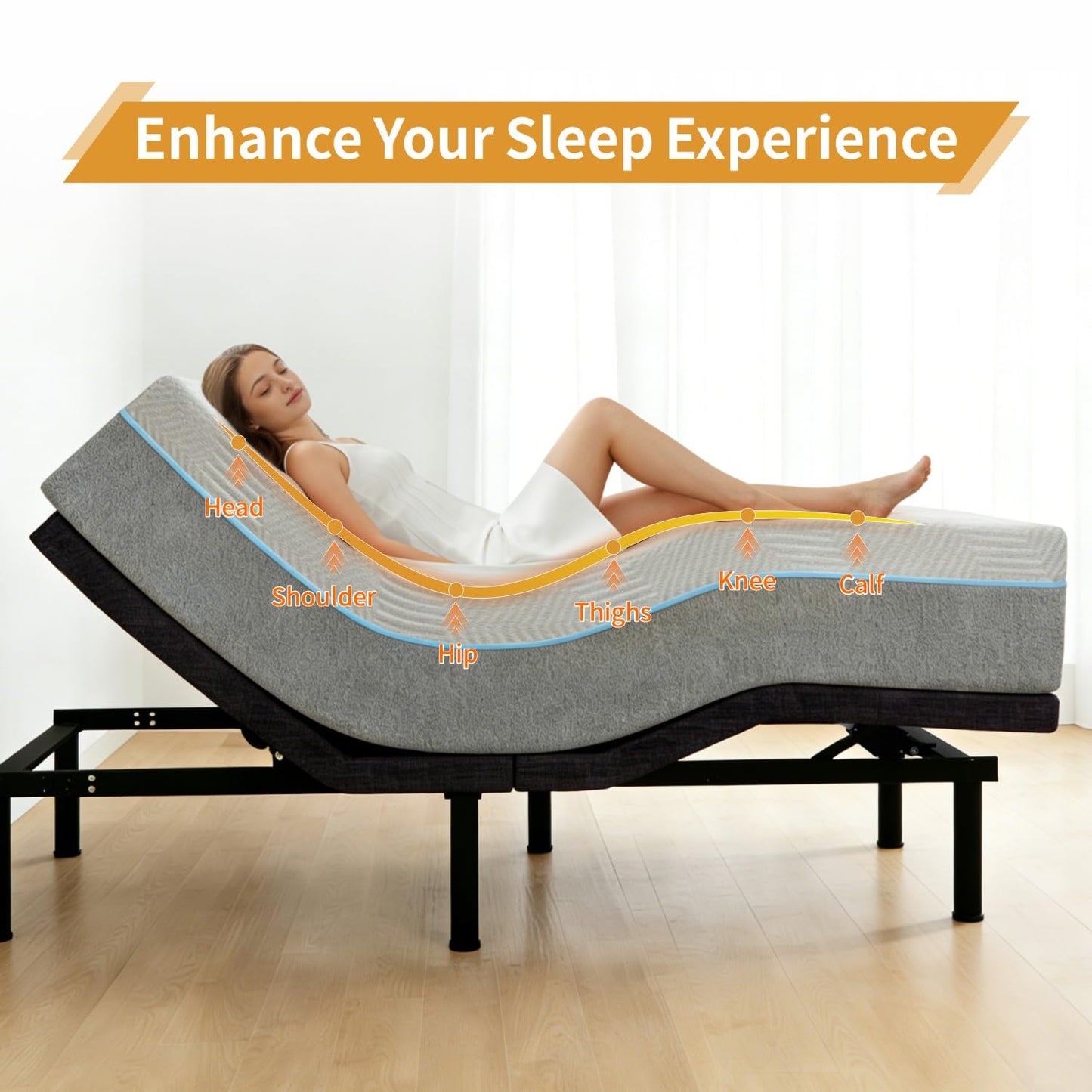 Opoiar Twin XL Adjustable Bed Frame with 12" Adjustable Height Bed Base with Under-Bed LED, Head and Foot Lift, Pillow-Tilt, Wireless Remote, USB Ports, Zero Gravity
