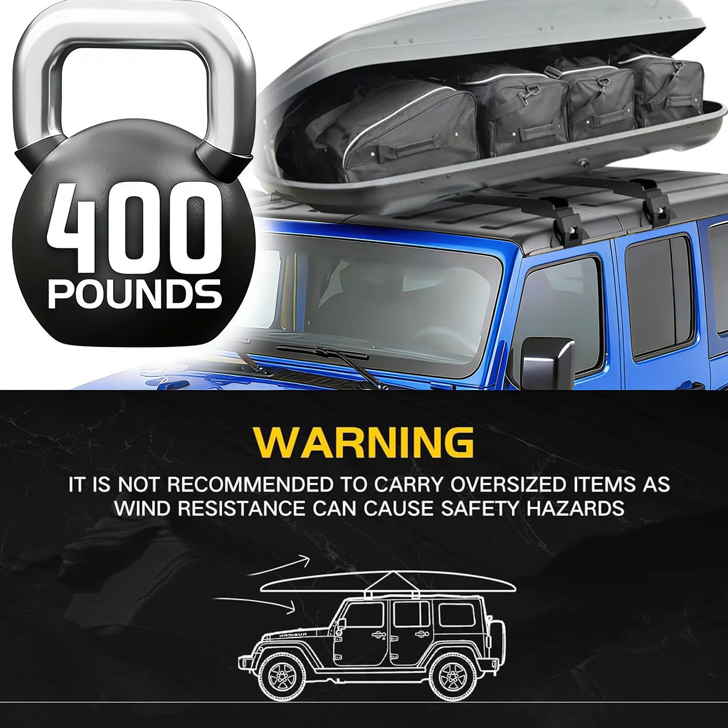 PRYNTO Roof Rack Cross Bars for Wrangler JK JL Gladiator JT 2007-2024, Heavy-Duty Steel, 450 lbs Capacity, Easy Install, Multi-Function, Reduces Wind Noise