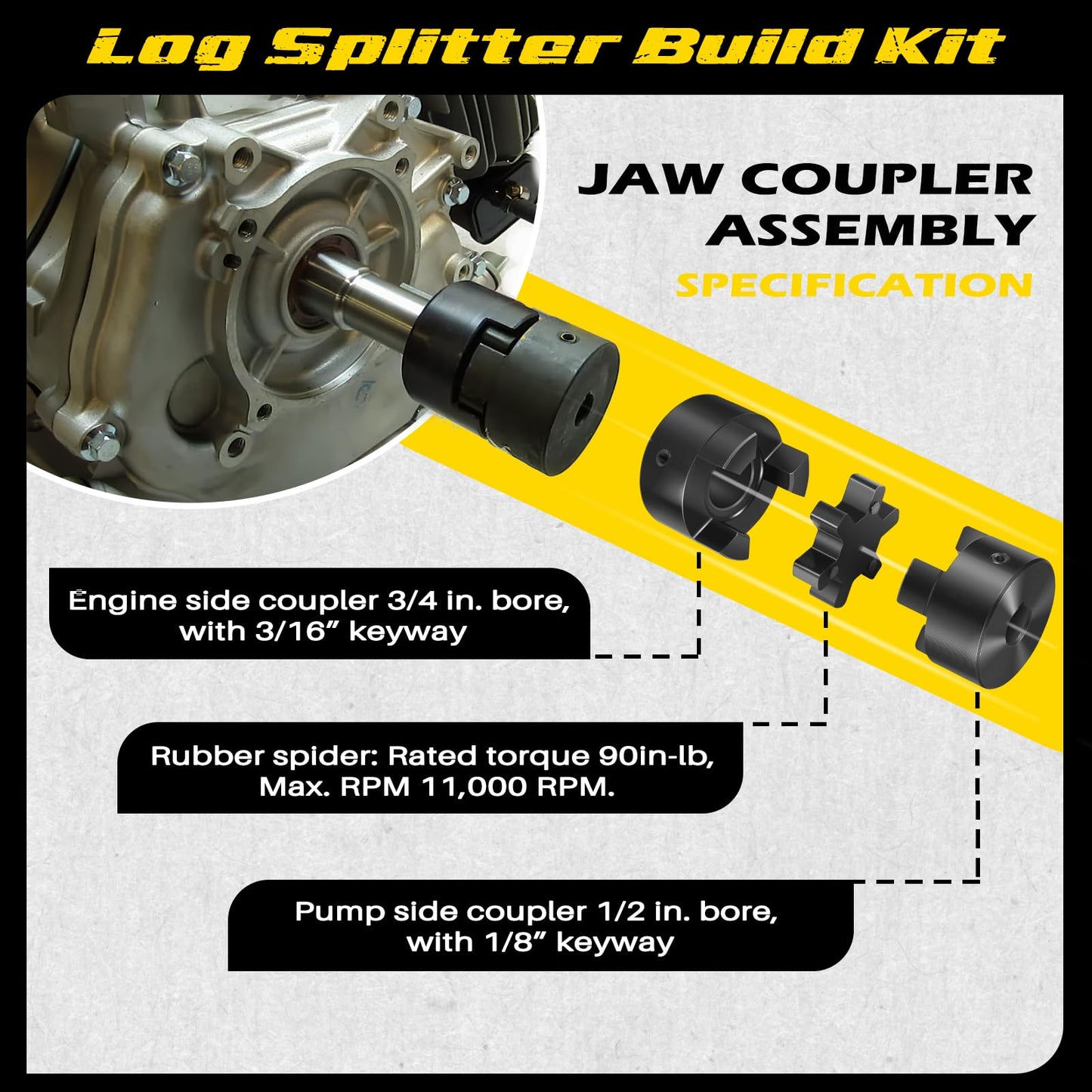 Camoo Log Splitter Build Kit Include 13 GPM Pump, Coupler, Mount, Bolts, Fit for Huskee, Speeco, Oregon, etc and DIY Splitter Project (for 3/4" Engine Crankshaft)