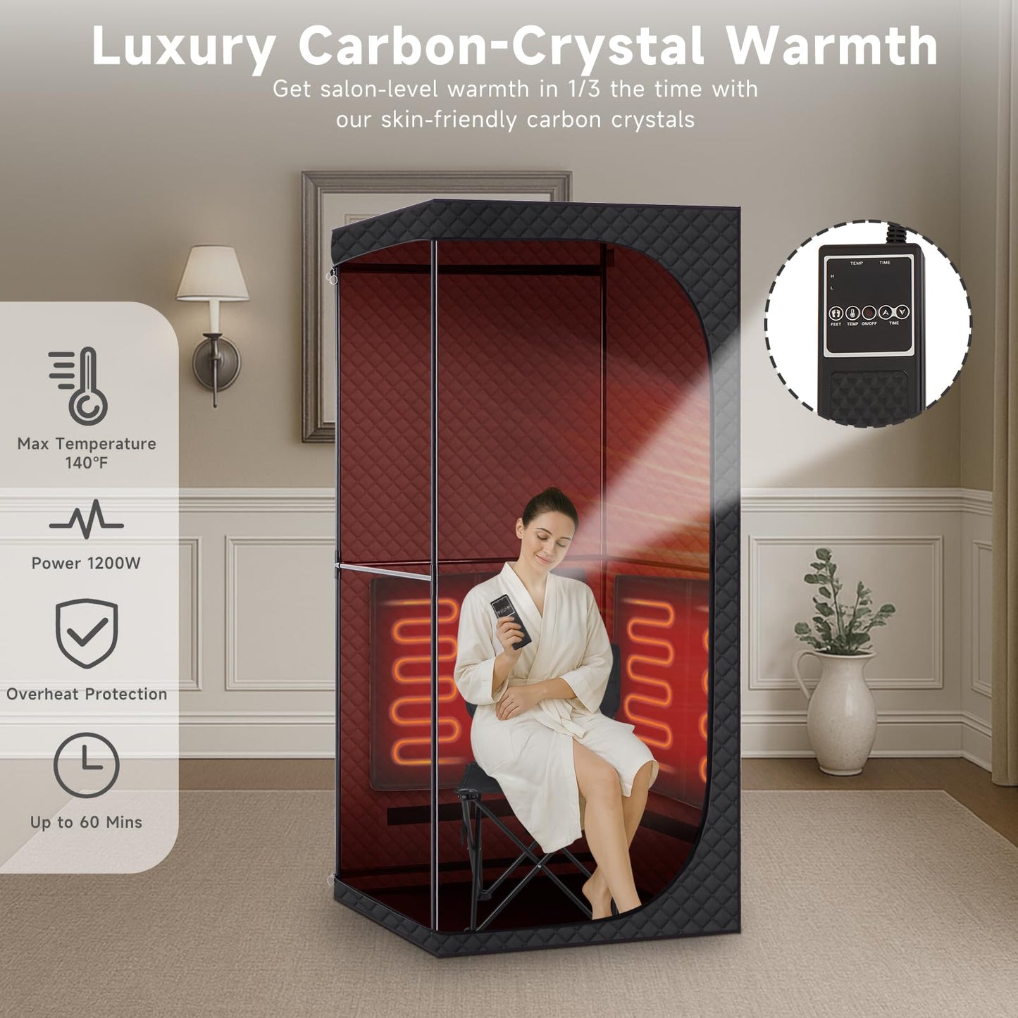RRGFB Far Infrared Sauna Box with Red Light Therapy, Portable Dry Sauna for Relaxation, Detoxification, Carbon Crystal Heating,9 Levels, Full Size 5.9ft×2.9ft×2.6ft