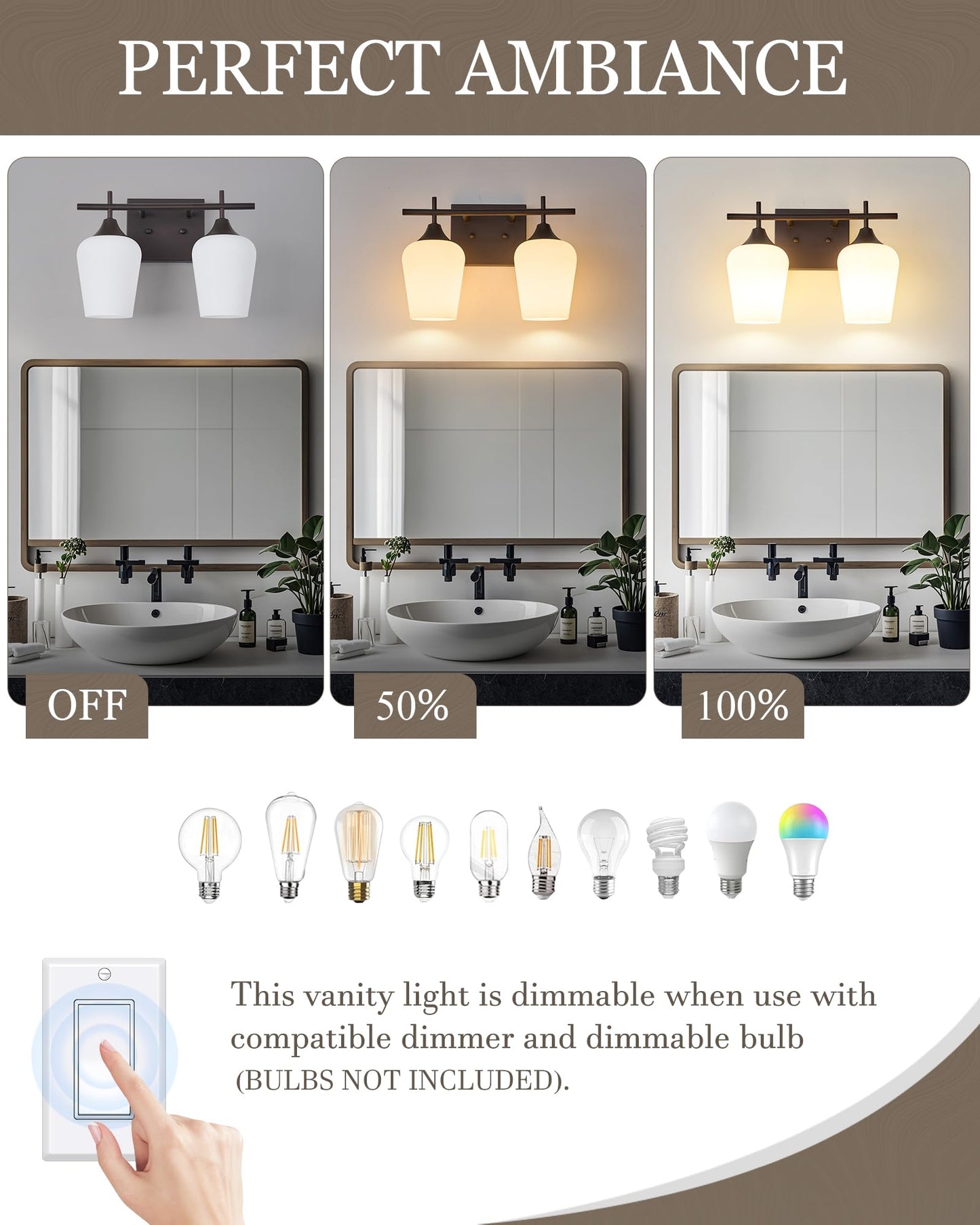 Osimir 2-Light Bathroom Vanity Light Fixture, Oil Rubbed Bronze, Milk Glass, Modern Farmhouse, Model OS-YQ9167-2AW