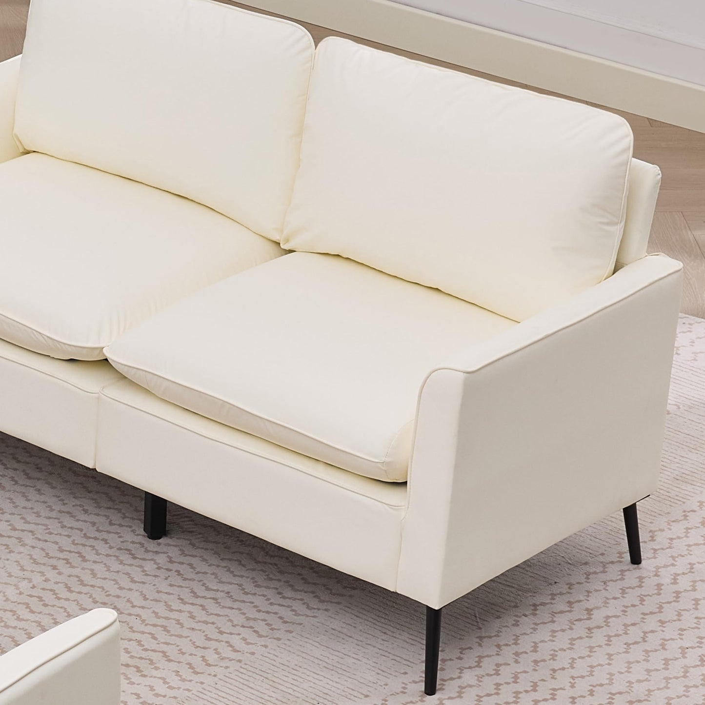 KEIKI Faux Leather Sofa Couch, Living Room Furniture Sectional Sofa Sets of 3 Pcs, Mid Century Modern Decor Sofa Couches, Loveseat & Accent Chair for Small Space, Apartment, Office, Cream White