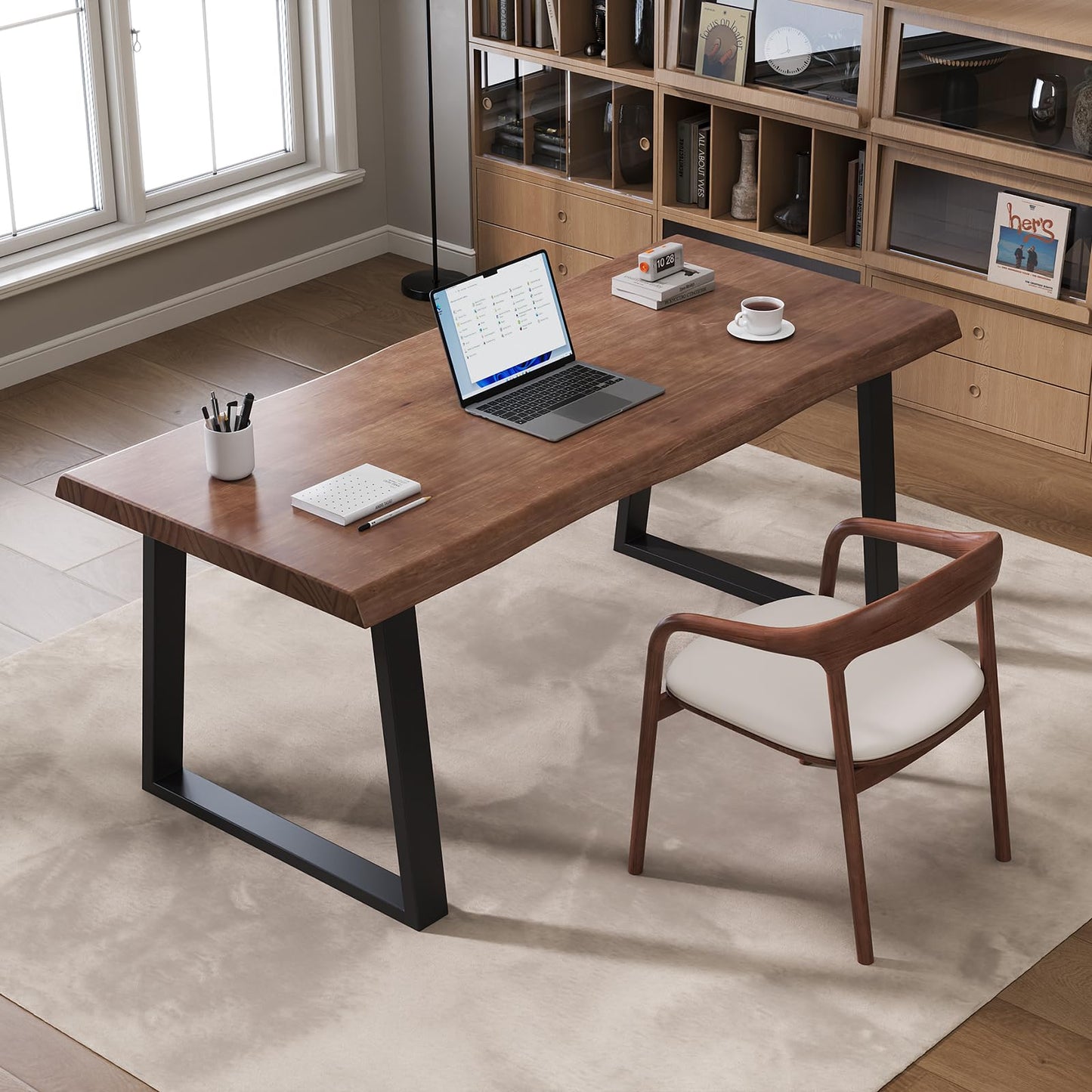 Pine computer desk, modern solid wood home office desk, long rural farmhouse pine dining table, administrative workstation computer desk, suitable for living room and dining room (63inch)