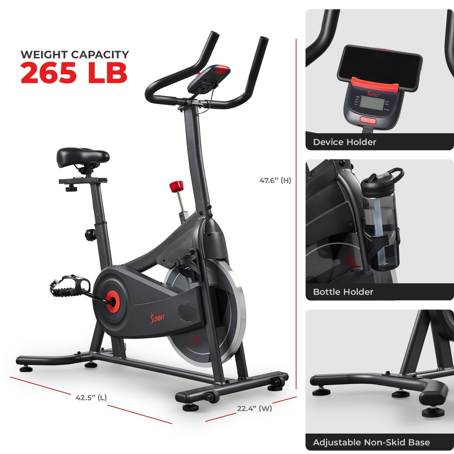 Sunny Health & Fitness Nova Smart Indoor Cycling Bike – Magnetic Resistance Exercise Bike with SunnyFit App, Quiet Belt Drive & Compact Home Cardio Bike for Beginners