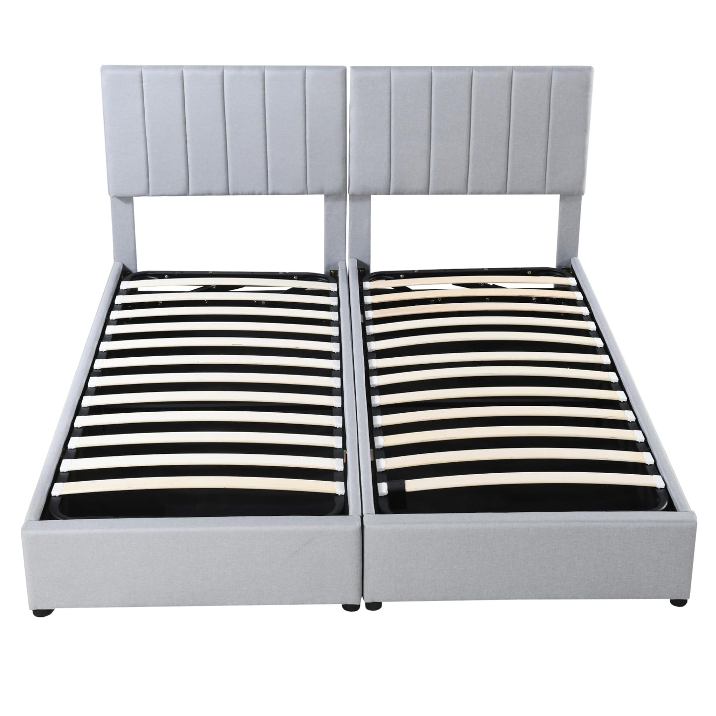 Merax Modern Upholstered Lift Up Bed Frame with Headboard, Floor Tufted Plattform Bed with a Hydraulic Storage System, No Box Spring Needed, Easy Assemble, Gray