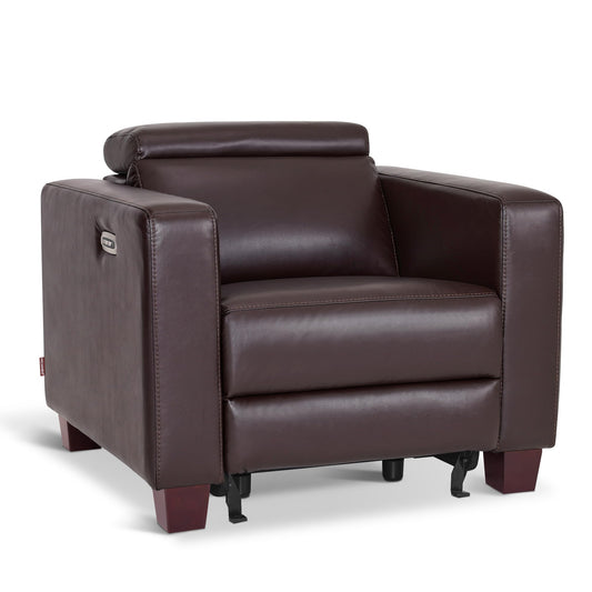 MCombo Zero Wall Recliner Chair, Wall Hugger Power Recliner Chair with Adjustable Headrest, High Wood Leg, USB & Type C Dual Charge Ports, for Living Room, Small Spaces, HL128 (Faux Leather, Brown)