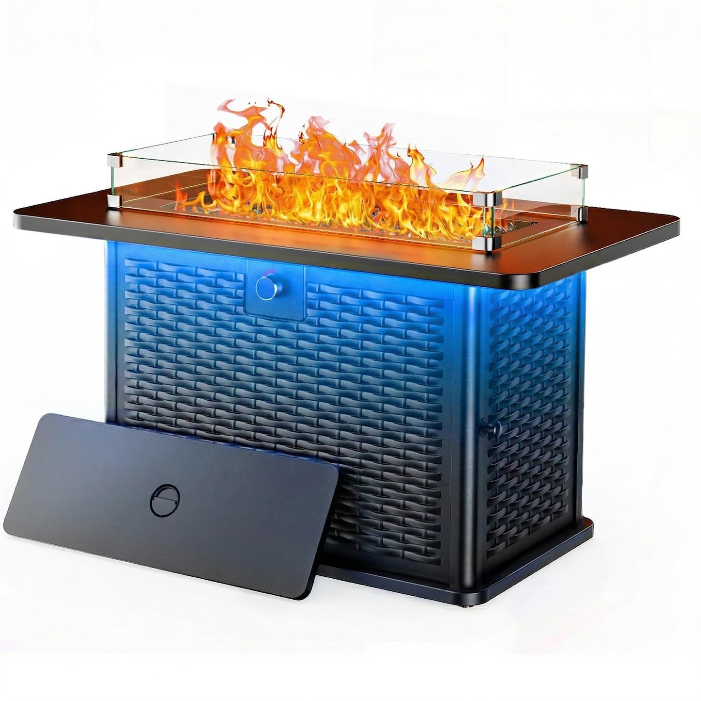 Ciays 43" Rectangular Propane Fire Pit with RGB Lighting Strip – 60,000 BTU Gas Fire Pit Table, Glass Stones, Wind Guard, Adjustable Flame, Outdoor Fire Pit for Patio & Garden, Black