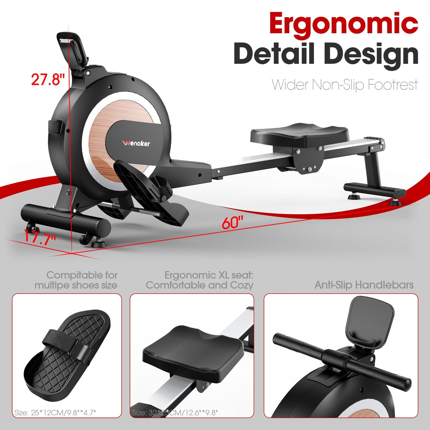 Wenoker Rowing Machine for Home, Magnetic Rower Machine, 350 LB Weight Capacity, 16-Level Silent Resistance Row Machine for Gym Exercise Full-Body Workout Compact Rower with LCD Monitor Tablet Holder