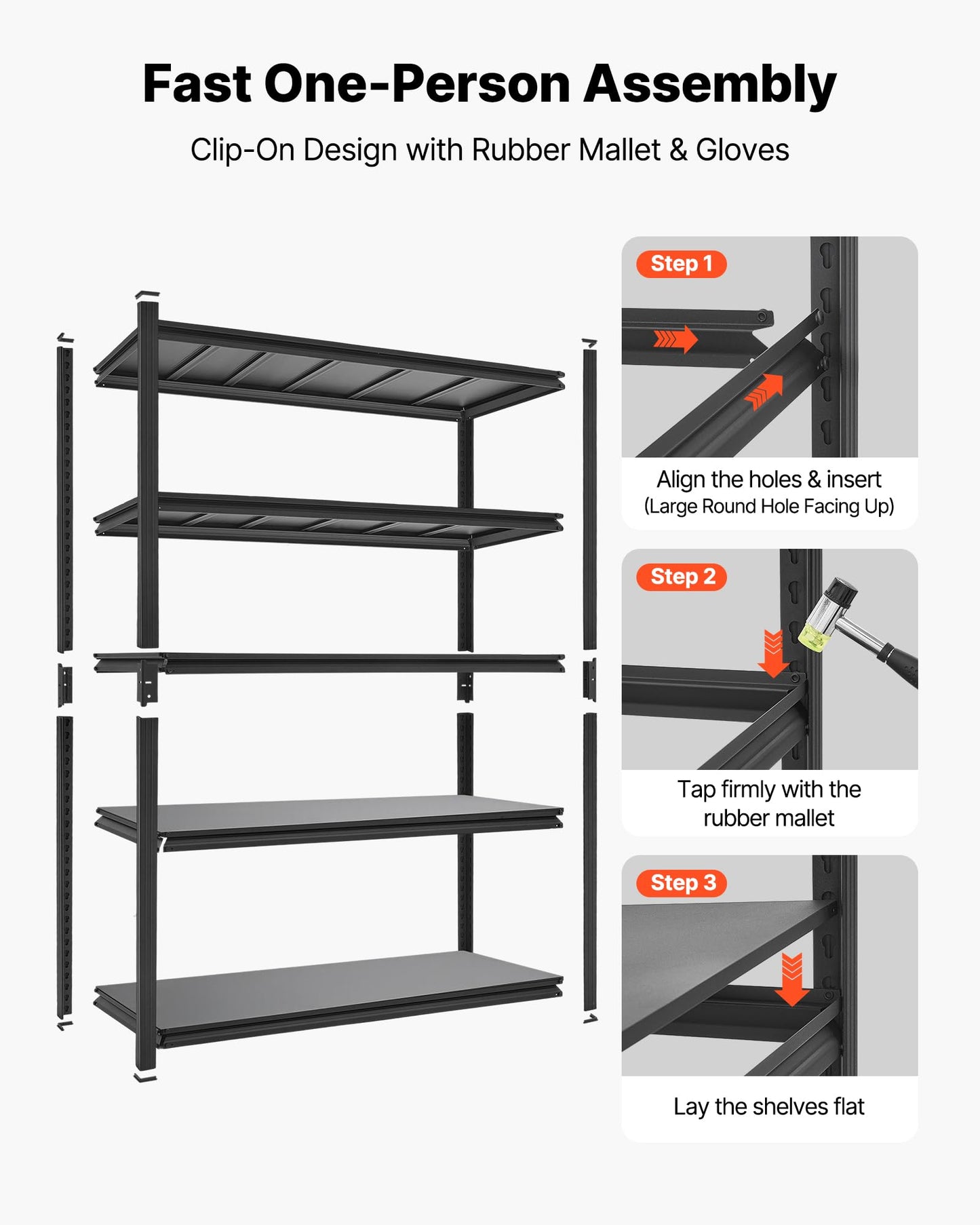 VEVOR Garage Shelving, 5-Tier Adjustable Storage Shelves, 3000 lbs Heavy Duty Garage Shelves, Metal Utility Rack Shelf for Garage Workshop Warehouse Basement, 59.49" W x 20.55" D x 71.38" H