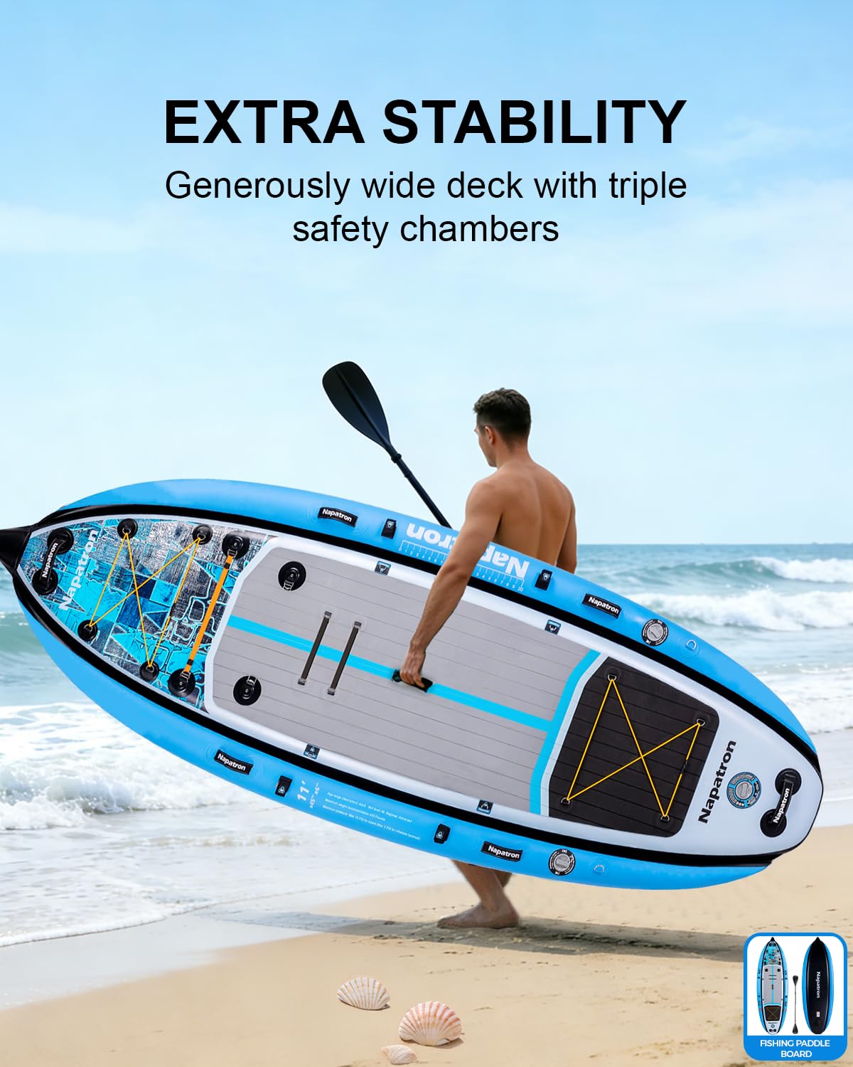 Napatron Inflatable Fishing Board, 11'x47''Heavy-Duty Inflatable Fishing Float Platform, Built-in Rod Holders & Carry Bag，Portable Fishing Raft for Saltwater/Freshwater Lake Beach Ocean