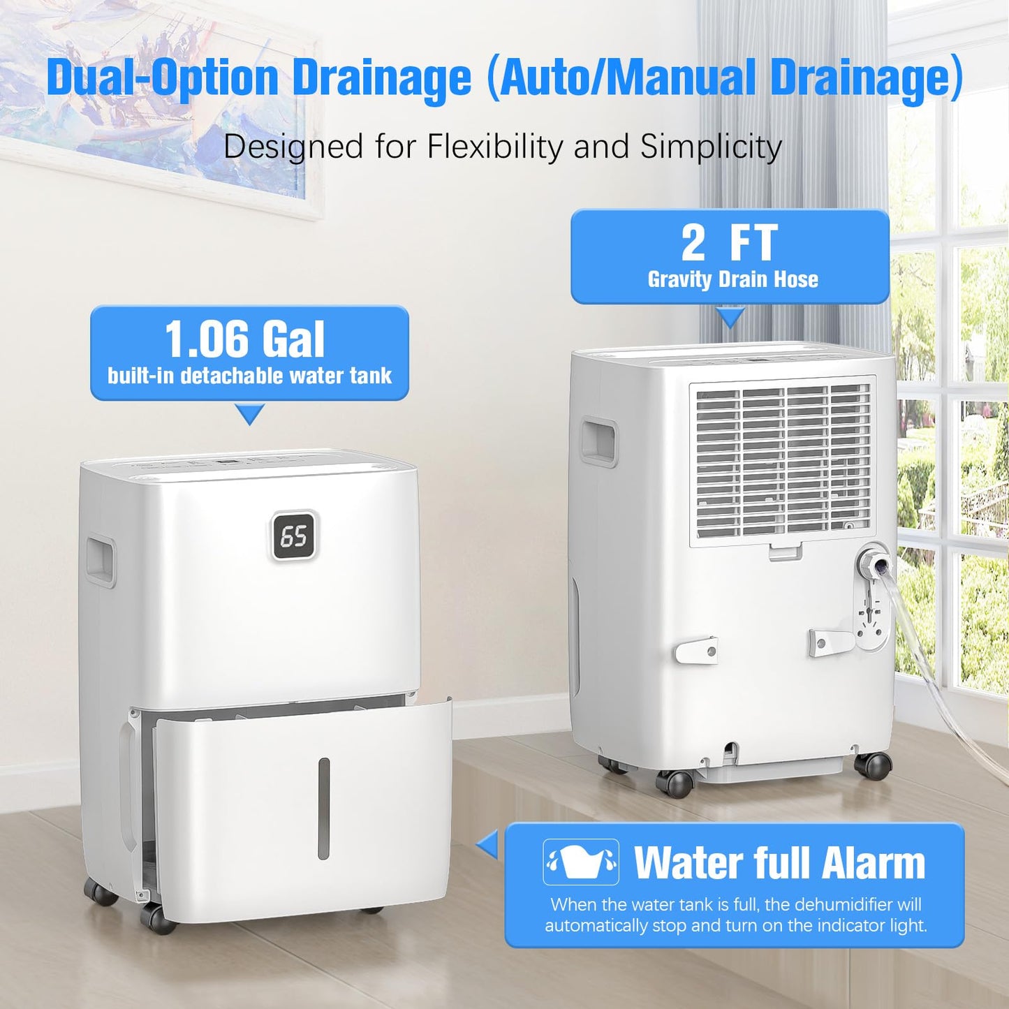 DEVERSE Max 80 Pints Energy Star Dehumidifier for Home/Bedroom/Basement, 5000 Sq.Ft Coverage, with Drain Hose, Smart Humidity Control & Large Tank