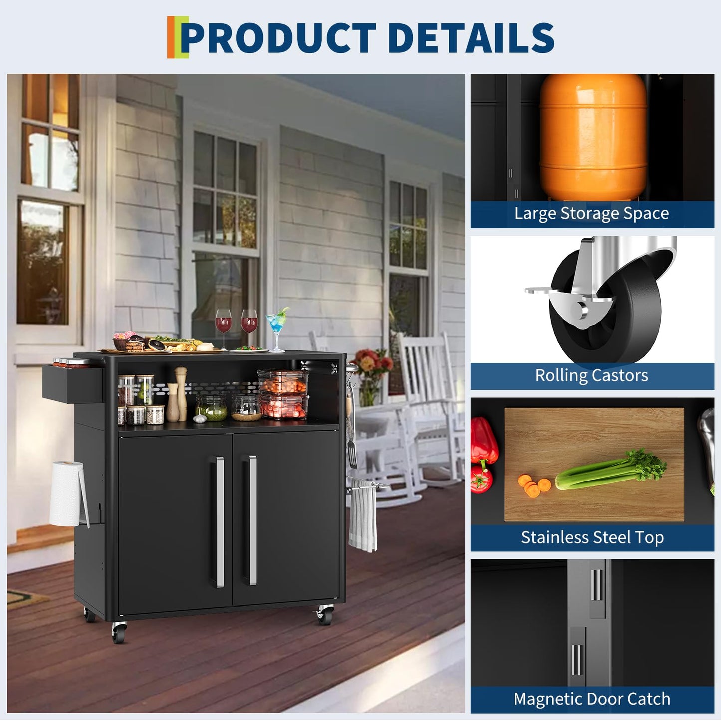 JoanKaren Outdoor Grill Cart with Storage, Heavy Duty BBQ Station with Lockable Wheels & Shelf, 1000 LB Capacity, Weather Resistant Outside Kitchen Island for Patio Garden Yard