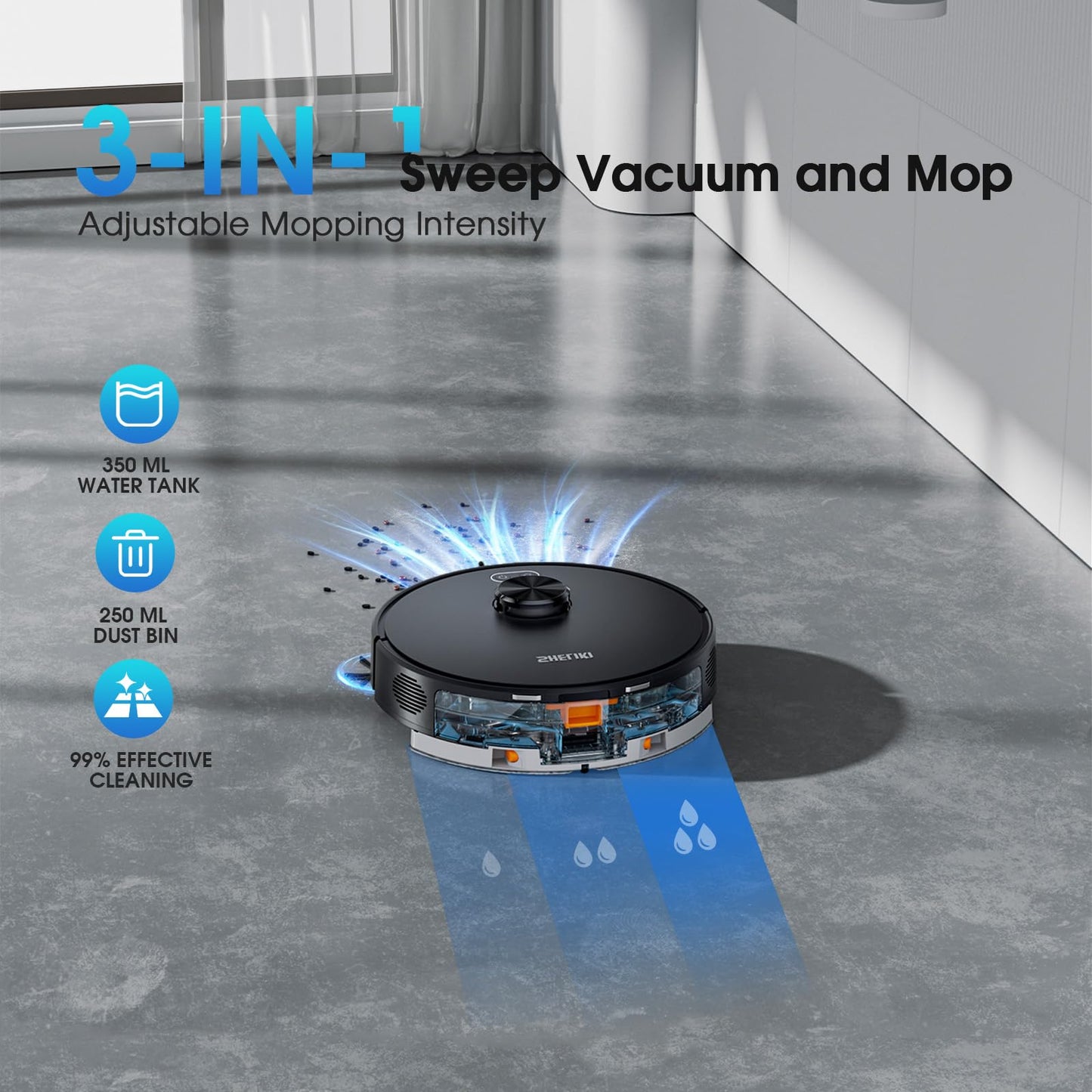 Robot Vacuum and Mop Combo, Self-Emptying Robotic Vacuums Cleaner Smart Mapping, 2-3 Months Hands-Free Base Strong Suction & LiDAR Navigation, 220 Mins Long Runtime for Pet Hair, Hard Floor, Carpet
