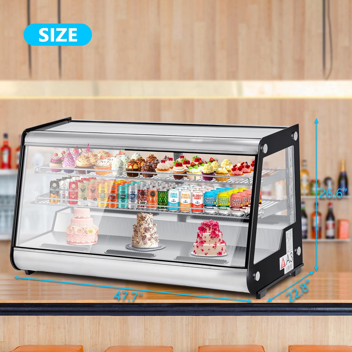 IDEALHOUSE 8.1 Cu.Ft Commercial Glass Door Refrigerator | Countertop Display Fridge with LED Lighting for Bakeries, Cafes, Convenience Stores | Energy Efficient, Adjustable Shelves, Auto-Closing Door
