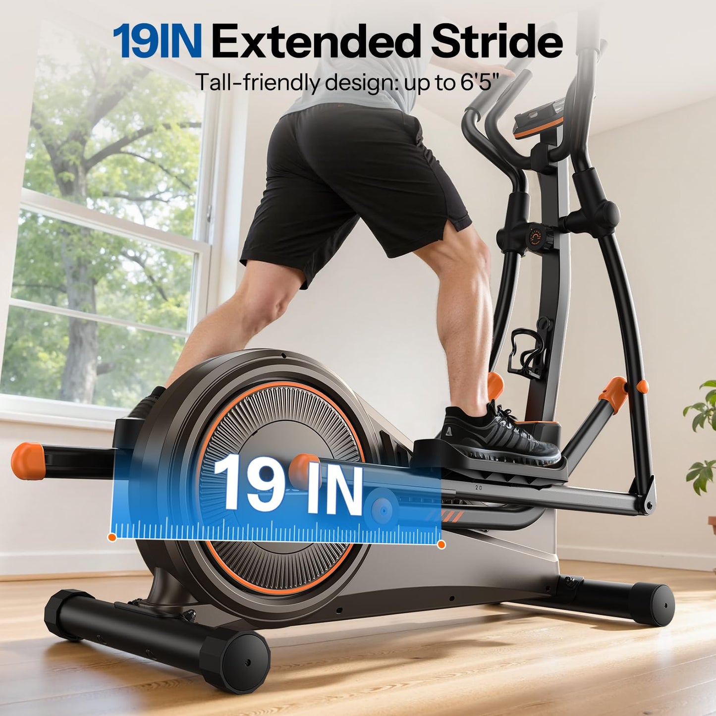 Niceday Elliptical Exercise Machine, Elliptical Machine for Home, Magnetic Elliptical Trainer with 19IN Stride, 16 Resistance Levels, 400LBS Loading Capacity, Support Kinomap APP Brown