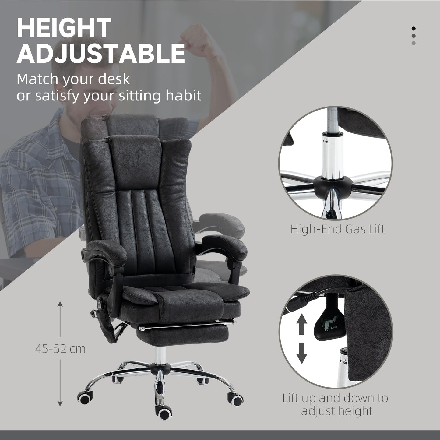Vinsetto 6 Point Vibration Massage Office Chair, High Back Computer Chair with Heat, Adjustable Height, Reclining Backrest and Retractable Footrest, Black