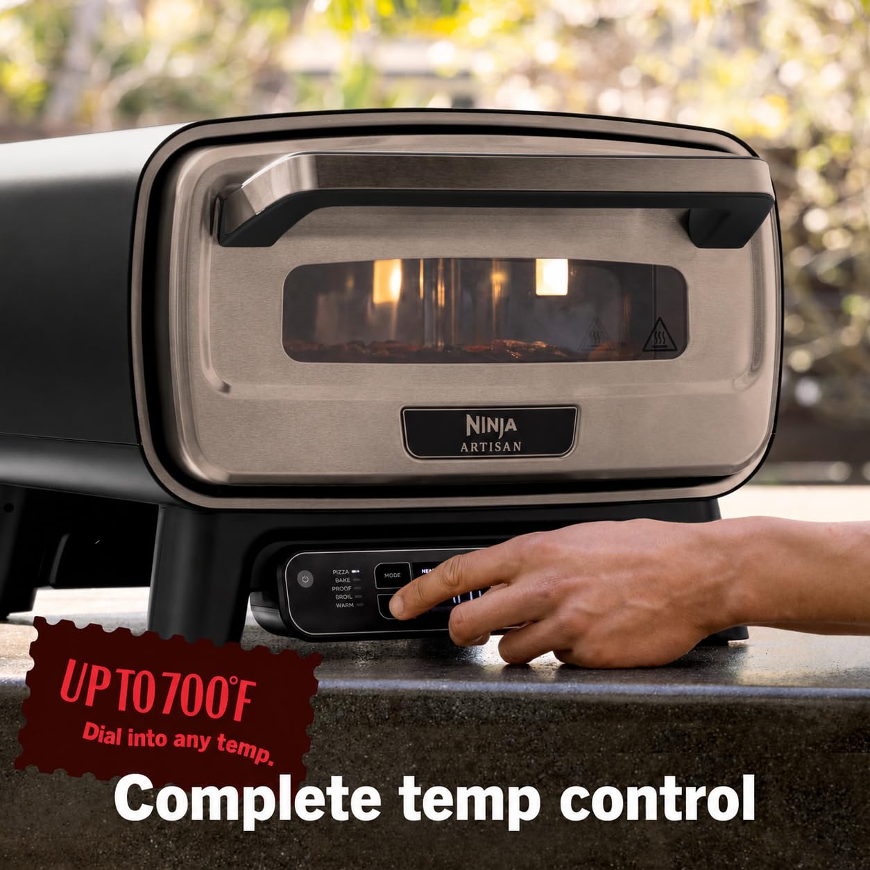Ninja Artisan Electric Outdoor Pizza Oven with Stone | 12-inch Pizza in 3-minutes | 700F Max Temp | 5-in-1 Functionality – Pizza, Bake, Broil, Proof & Warm | Makes Full Meals | Gray | MO201