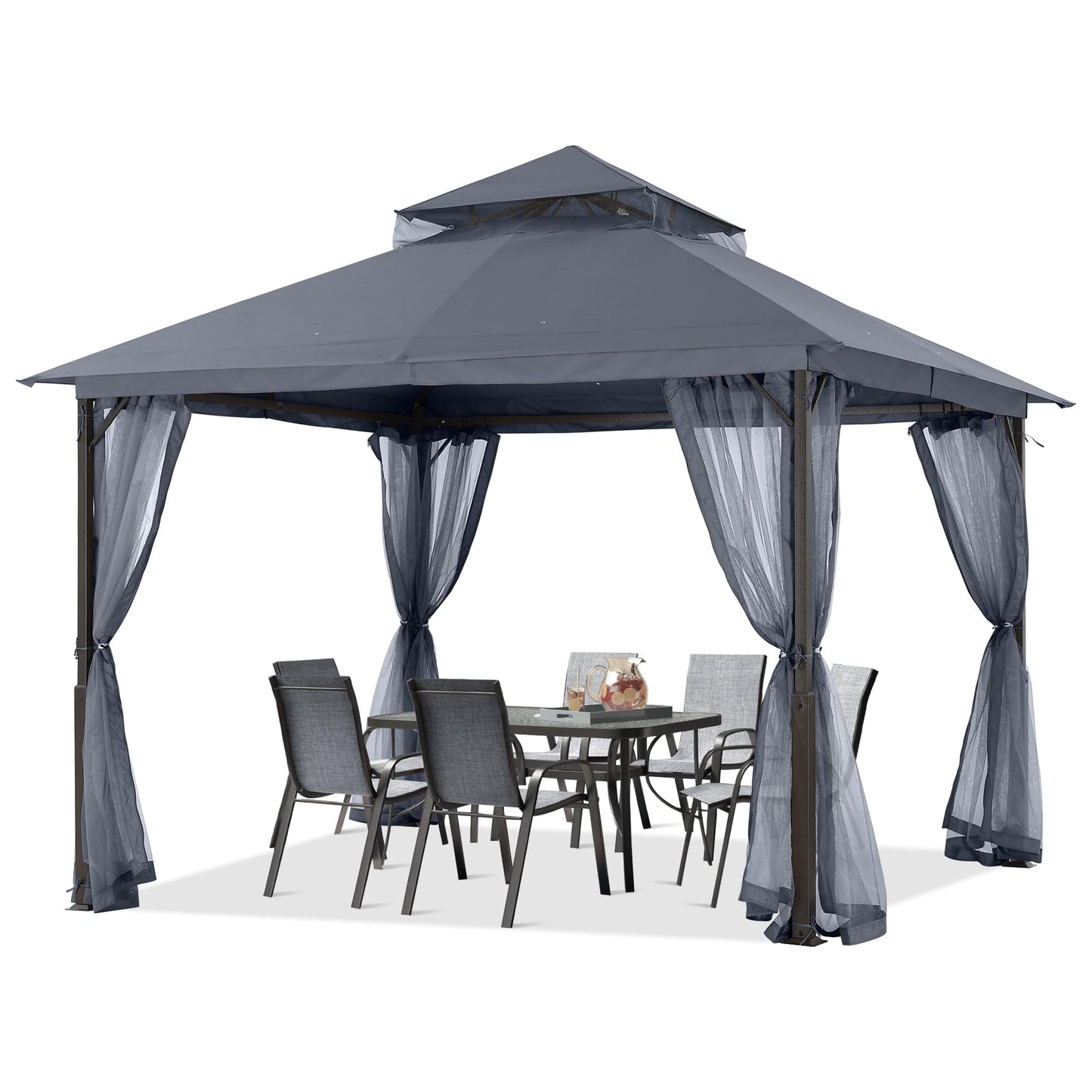 ABCCANOPY Outdoor Patio Gazebo 11x11 - Double Roof Canopy with Mosquito Netting for Backyard, Deck, Garden, Lawn, Dark Gray