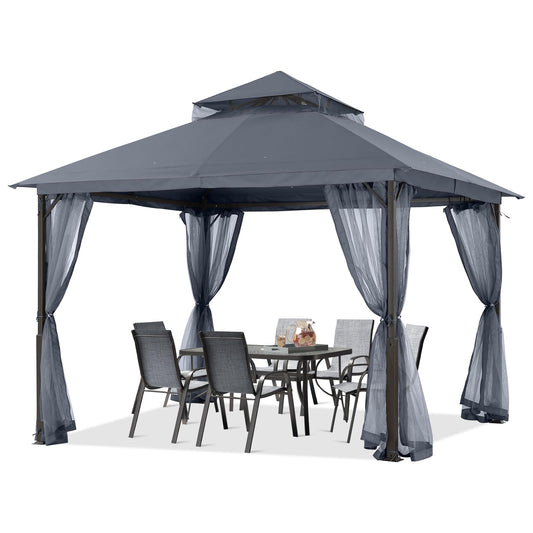 ABCCANOPY Outdoor Patio Gazebo 11x11 - Double Roof Canopy with Mosquito Netting for Backyard, Deck, Garden, Lawn, Dark Gray