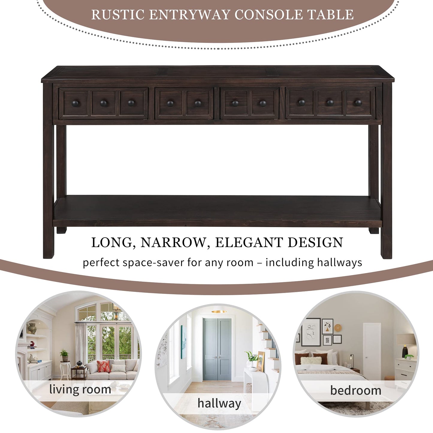 Merax Wood Narrow Console Table with Drawers and Bottom Shelf for Entryway Hallway Front Door Espresso