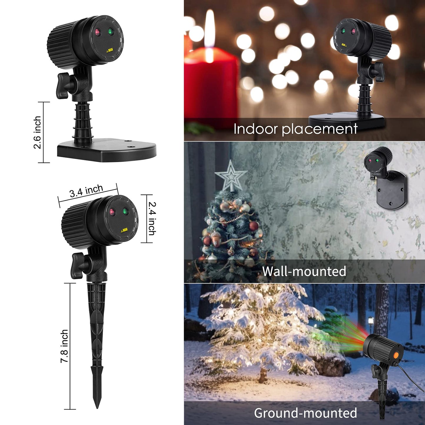 Minetom Christmas Projector Laser Lights, Red and Green, 3 Modes, Waterproof, 1 Pack, Model CXF-B100RG-A, Black