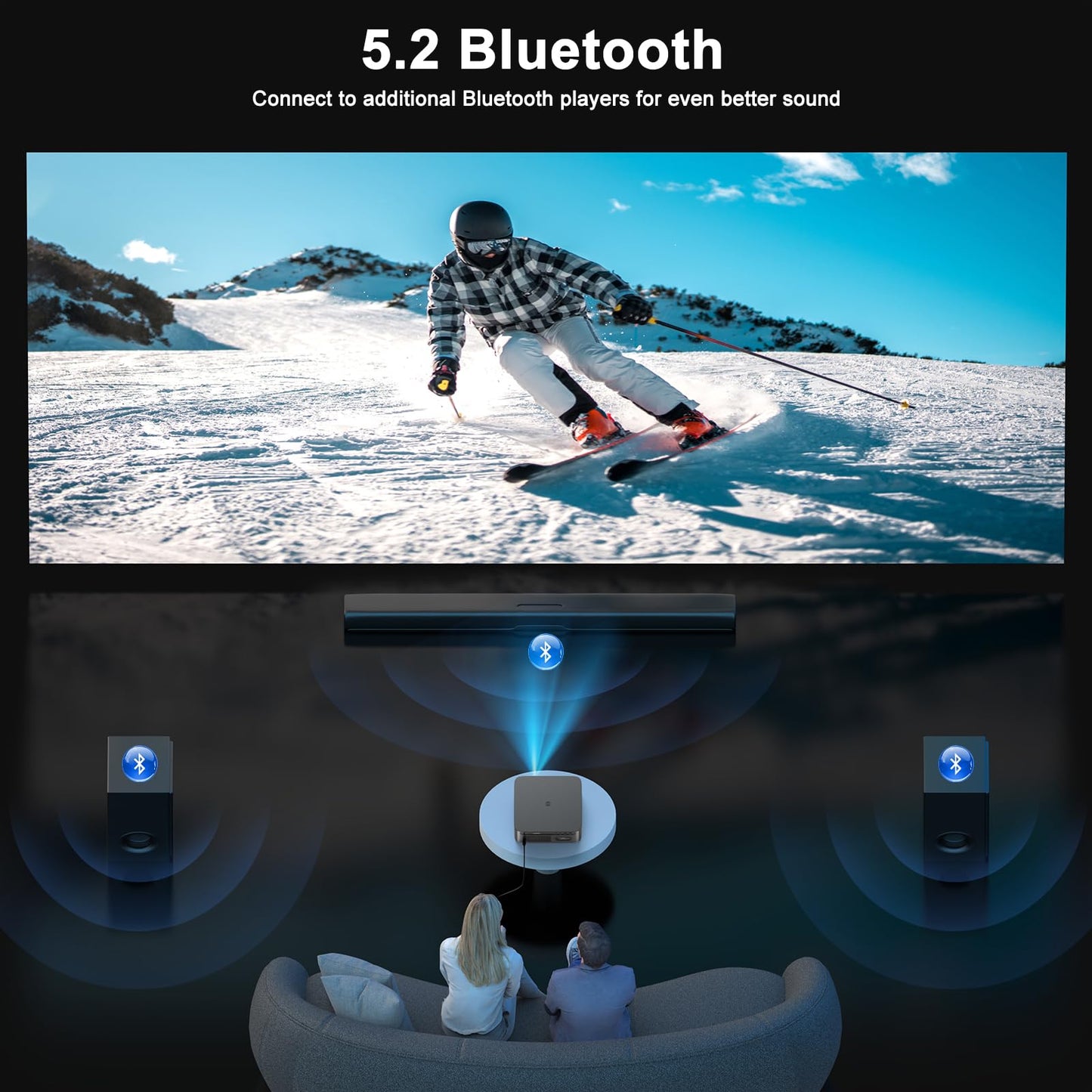 2000 ANSI Lumens Outdoor Projector with Built-in Streaming Apps, HAPPRUN 4K Decoding Movie Home Theater with Auto Focus, Dolby Audio, Wi-Fi Bluetooth, Compatible with Phone & PC, Indoor & Outdoor Use