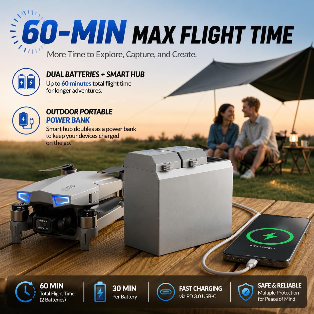 Holy Stone HS790 6K Photo Drone with Camera for Adults, 3 Axis Brushless Gimbal 4K Video, 30000ft Transmission, 60Min Flight with Fast Charging Hub, AI Night Shot, GPS Smart Flight, Beginner Mode