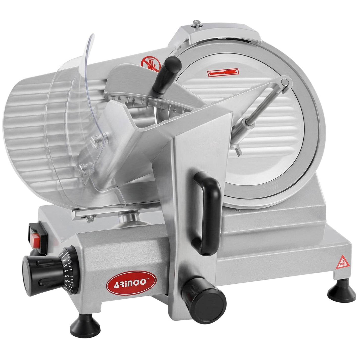 ARINOO 10''Commercial Meat Slicer, Electric Food Slicer with Carbon Steel Blade and Sharpening Stone, Deli Food Slicer for Frozen Meat, Cheese, and Bread, Easy to Clean for Home & Restaurant Use