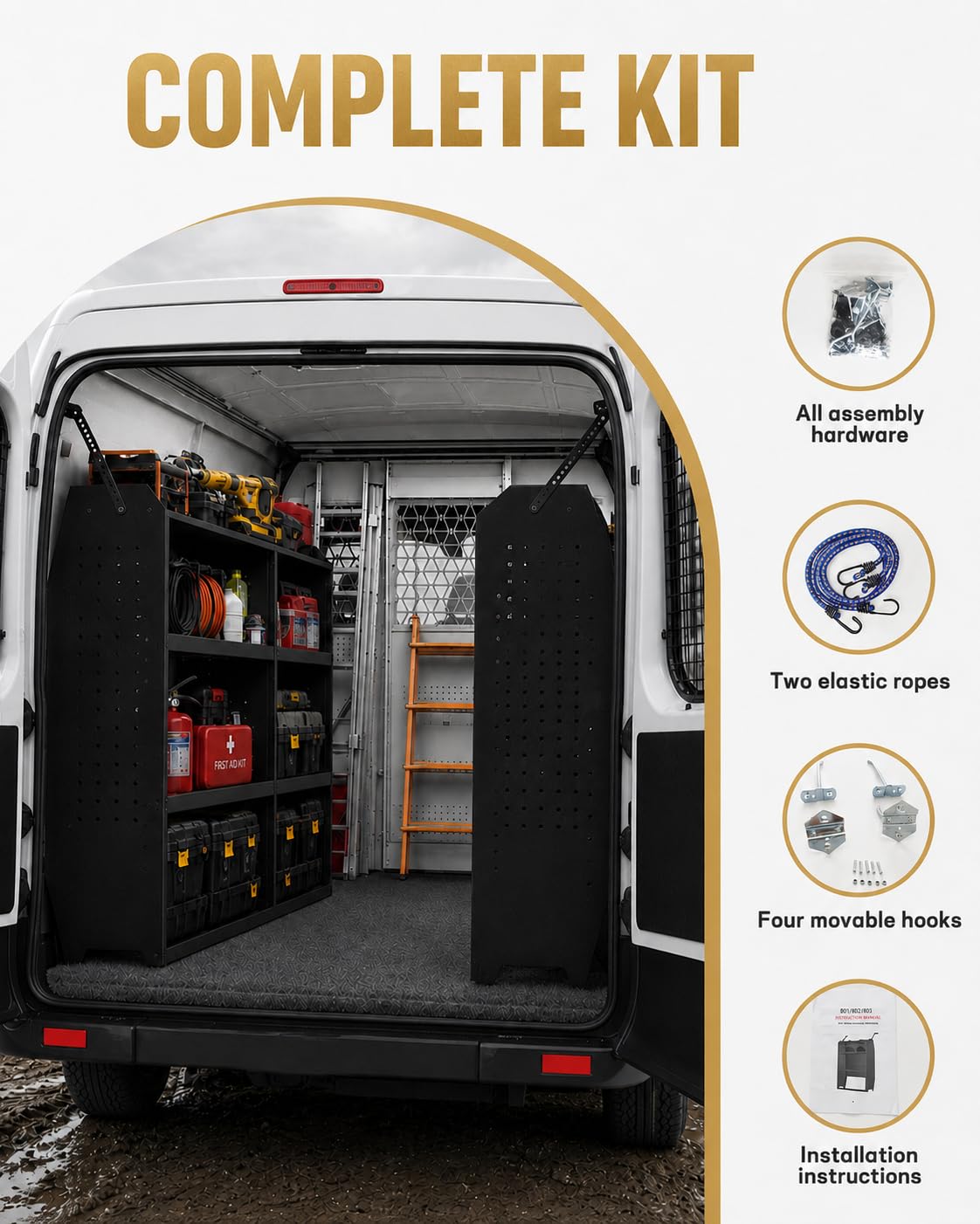 KUTAFUWO Cargo Van Shelving Storage System Fit for Ford Transit,Chevy Express,Nissan NV,Ram Promaster,GMC Savana,Mercedes-Benz Sprinter and Metris.42 W x 46" H x 13" D Heavy-Duty Steel Truck Rack