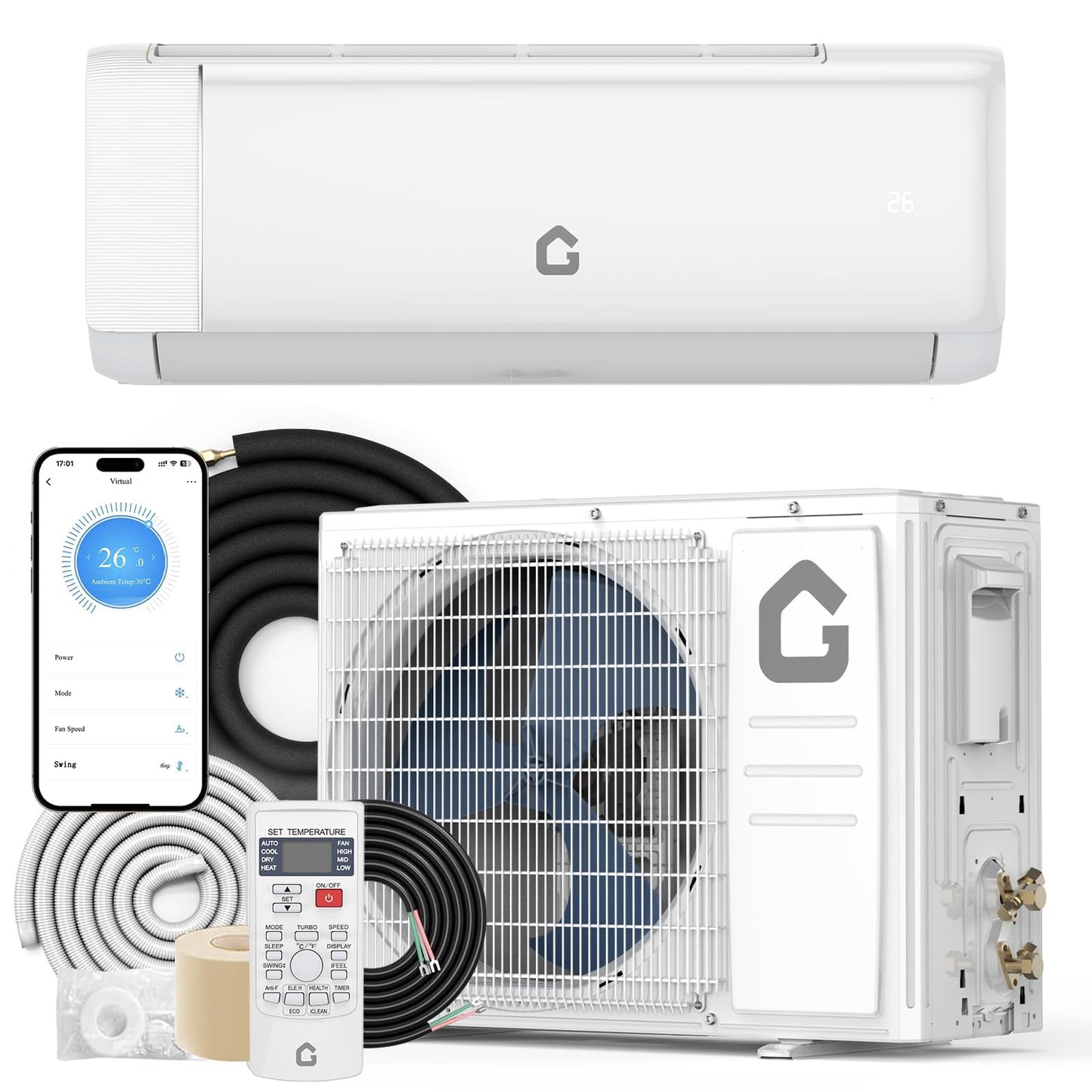 24,000 BTU Ductless Mini Split Air Conditioner and Heat Pump – 21 SEER Energy Star Certified, with WiFi & Alexa Control, 230V System for Rooms up to 1,500 Sq.Ft – Includes Installation Kit – White
