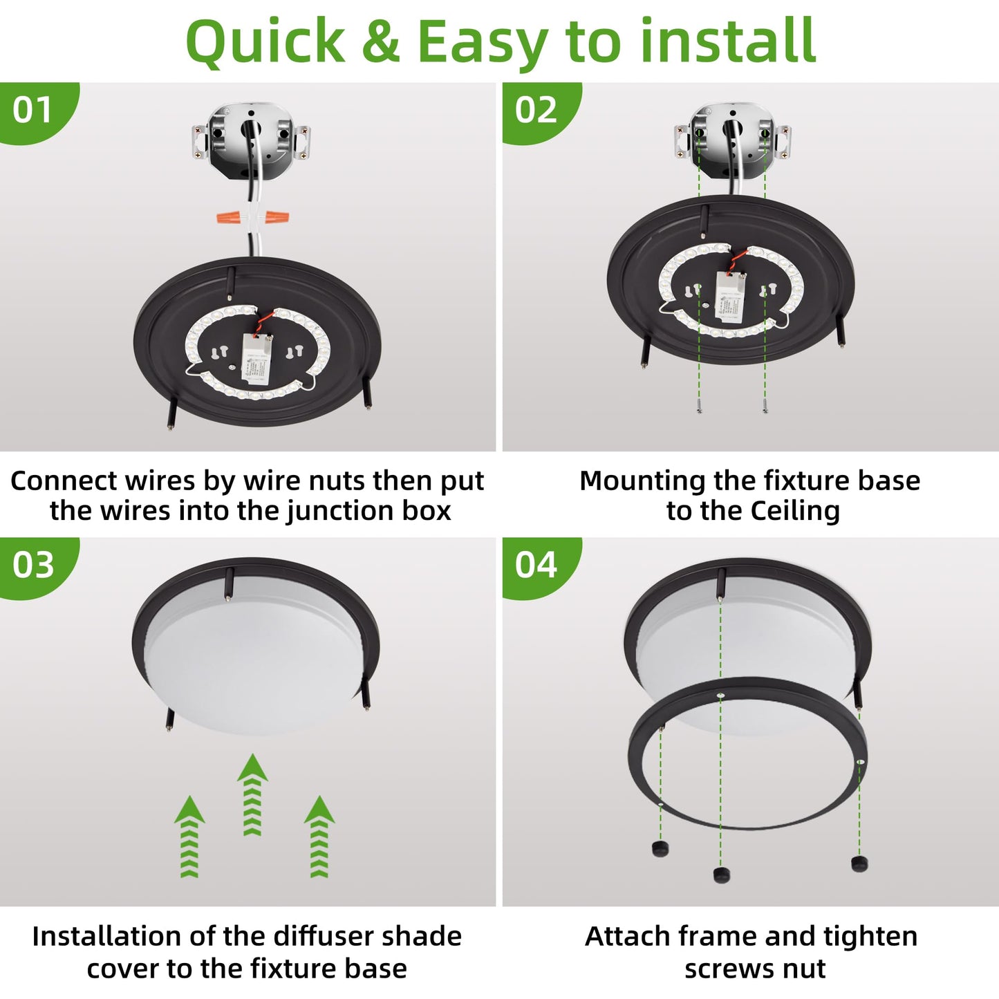 Hlite 10inch LED Flush Mount Ceiling Light Fixture, 1600LM, Oil Rubbed Bronze, Model HBCE-10C-OHW5K