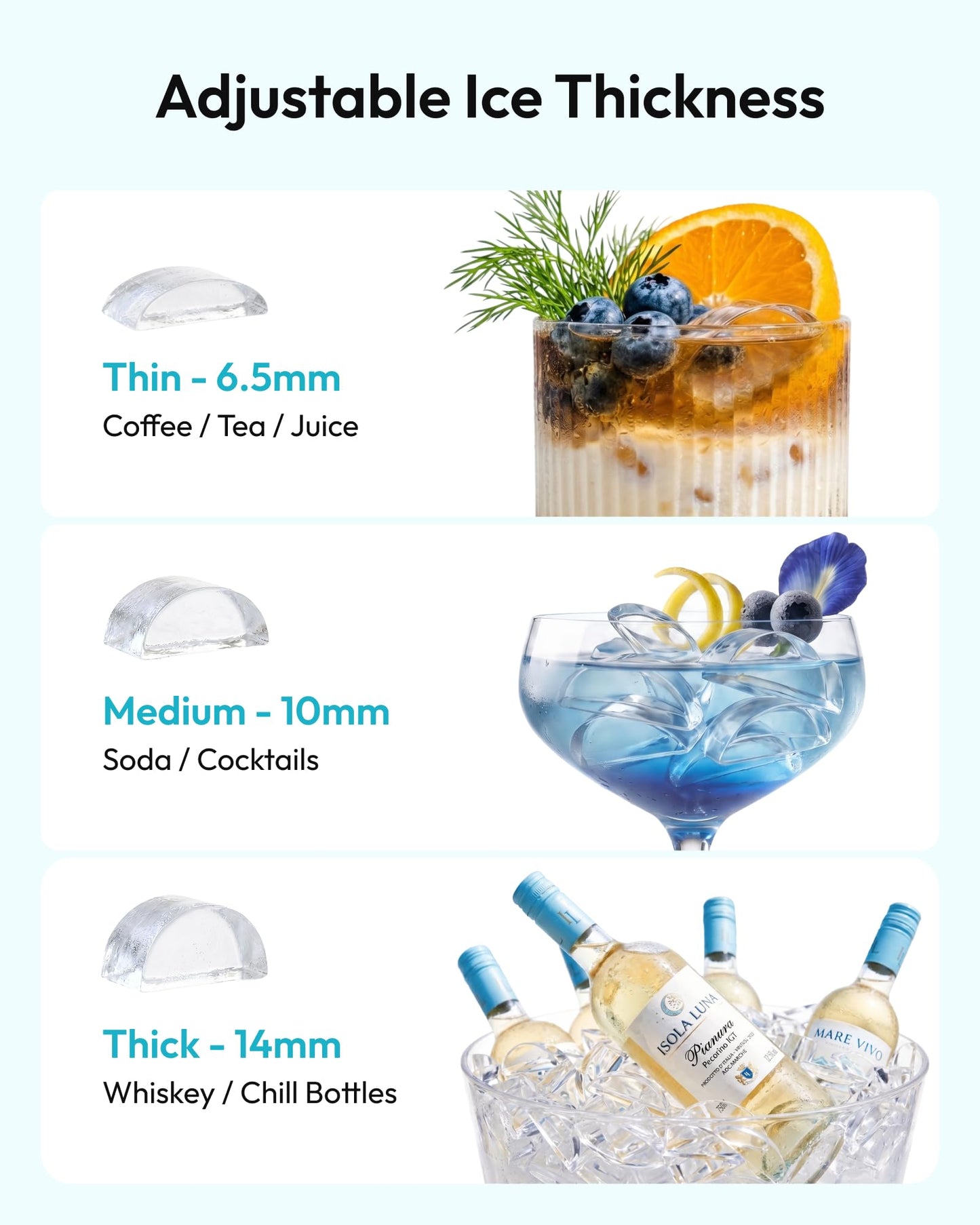 EUHOMY Countertop Crescent Ice Maker, 16Pcs in 12Mins, 35Lbs/24H, Auto Deep Cleaning, Timer, Adjustable Ice Thickness, Portable Ice Cube Maker for Whiskey/Coffee/Soft Drinks