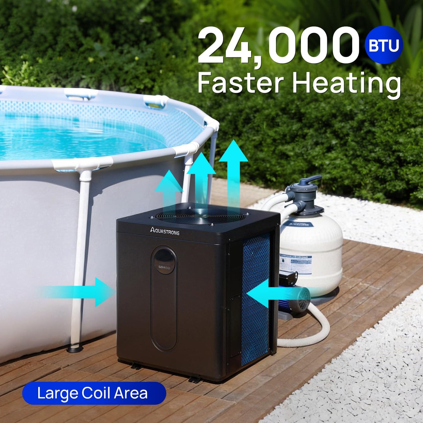 Aquastrong 24,000 BTU Top Discharge Inverter Swimming Pool Heat Pump, 115V Electric Pool Heater for Above Ground and Inground Pool, WiFi Capable Timer, Heating and Cooling Pool Heater for 7000 Gallons