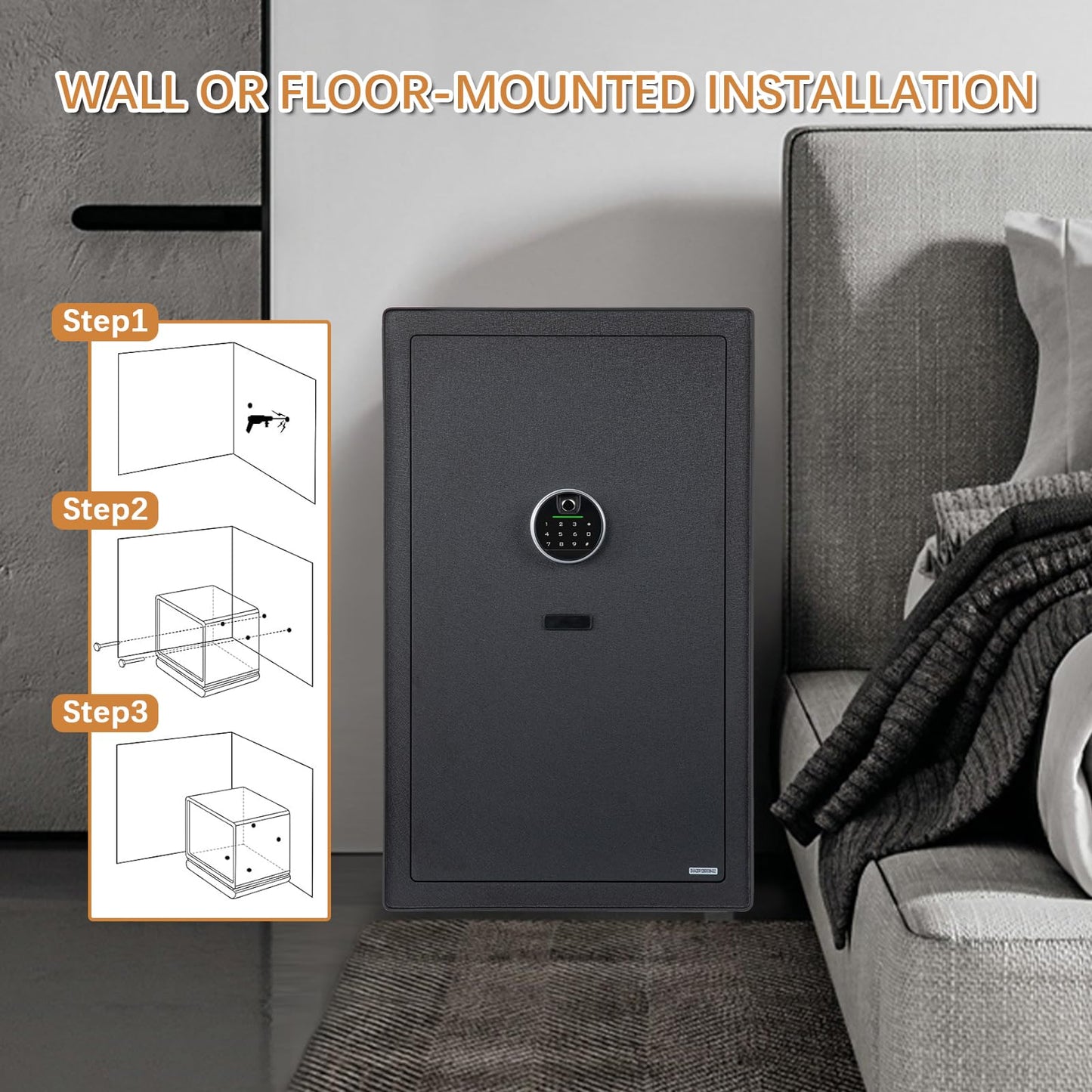 4.7 Cu.Ft Large Home Safe,with Fireproof Waterproof Bag, Heavy Duty Fingerprint Security Safe, Built-In Drawer and Removable Shelf for Storing Valuables