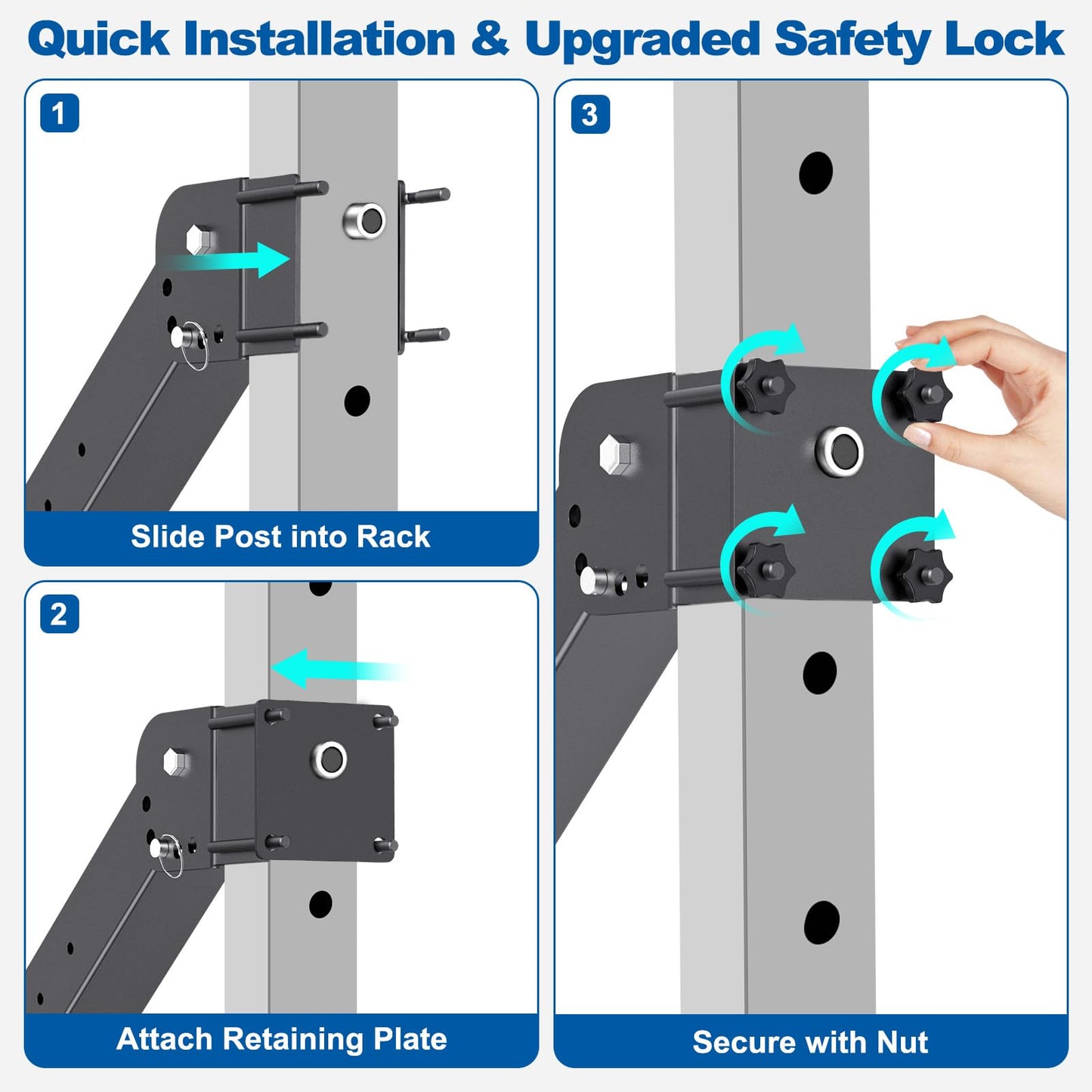SELEWARE Upgraded Heavy Duty Adjustable Lever Arms for 3x3 Power Racks with 5/8" or 1" Holes, Multi-Grip Jammer Arms, 600lbs Capacity Per Arm, Squat Rack Attachments for Home Gym Strength Training