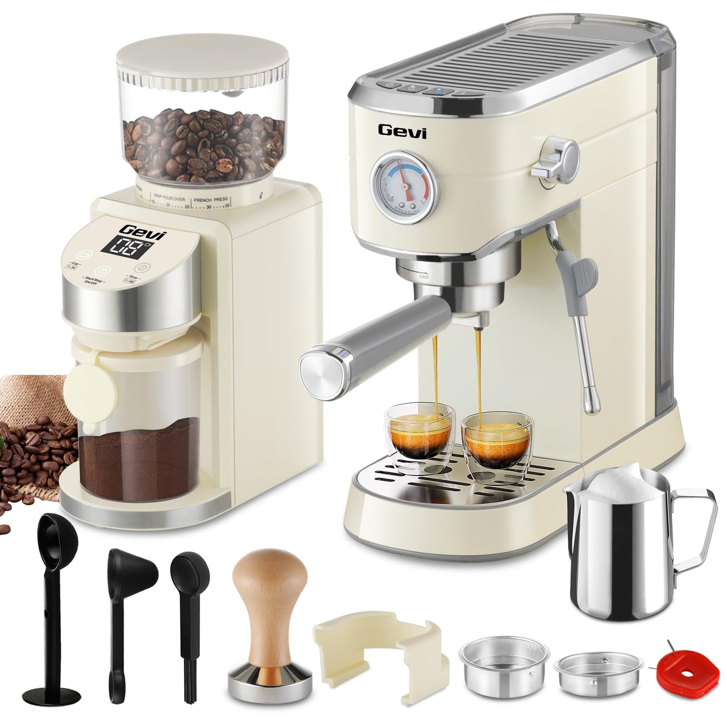 Gevi Espresso Machine 20 Bar with Grinder, Professional Espresso Maker with 35 Precise Grind Settings Burr Coffee Grinders Combos, Super-Automatic Espresso Machines, Ideal for Coffee Lover